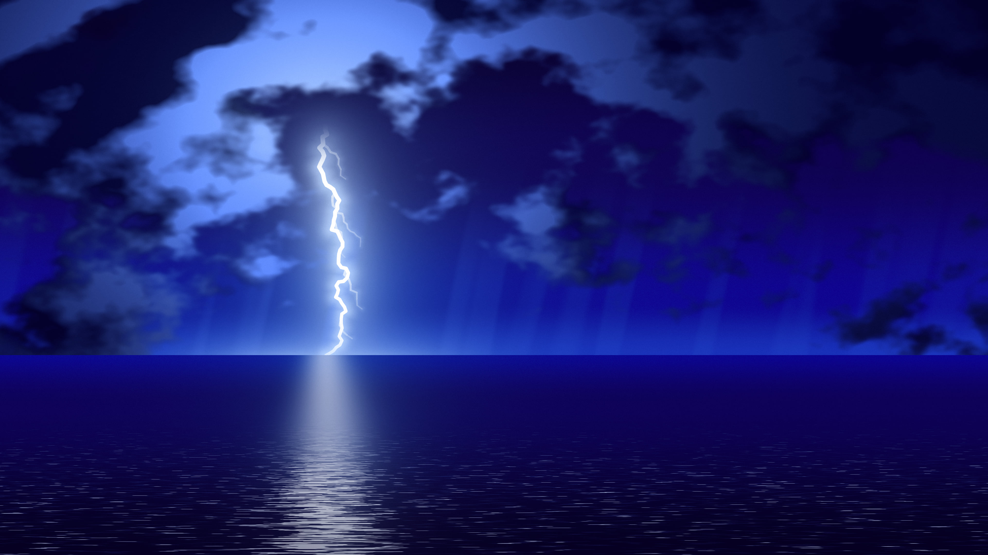Royal Blue Lightning Over the Ocean desktop wallpaper in 4K