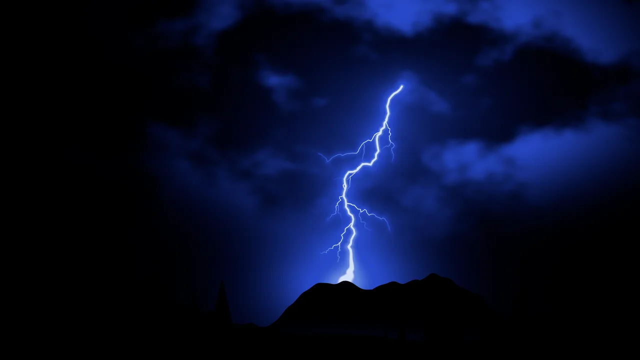 Royal Blue Lightning Strike on Black desktop wallpaper in 4K
