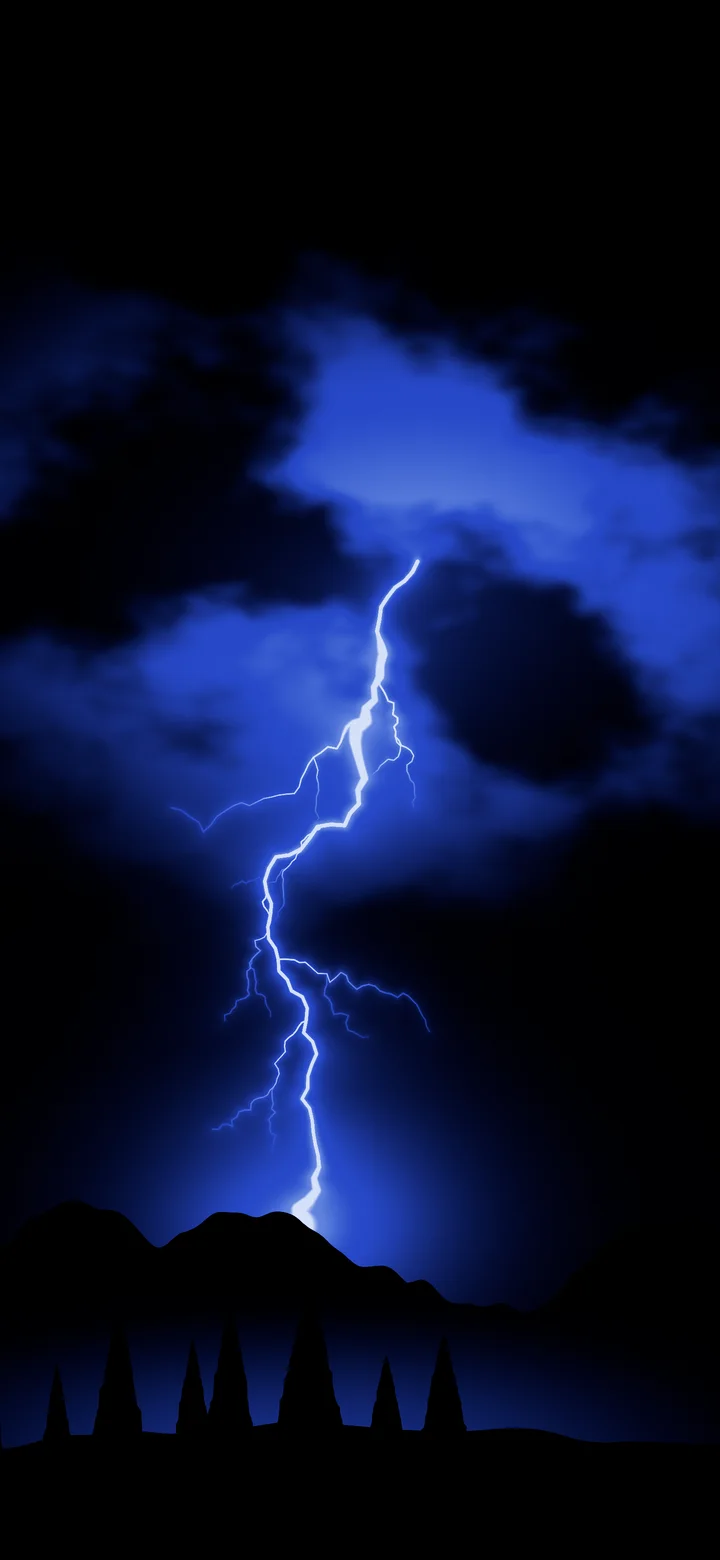 Royal Blue Lightning Strike on Black wallpaper for iPhone and Android
