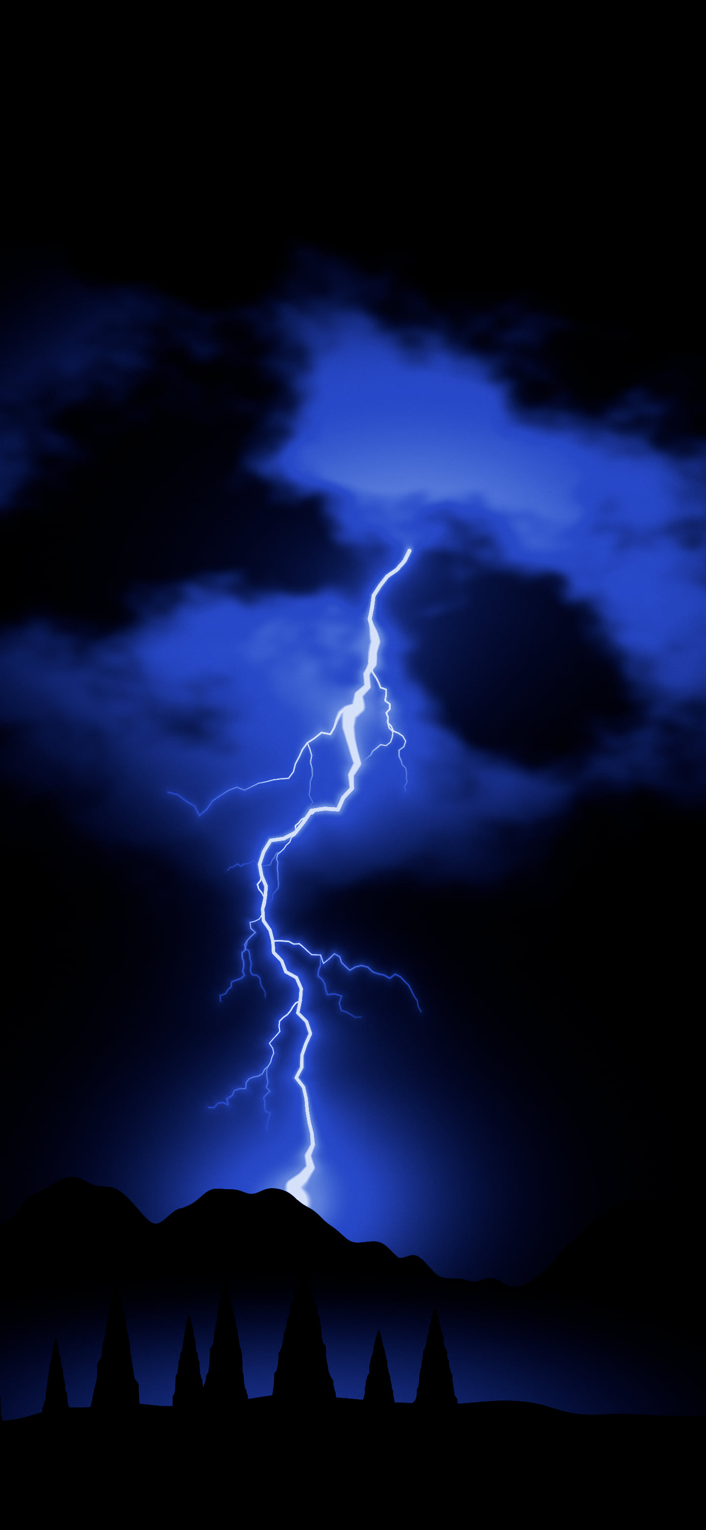 Royal Blue Lightning Strike on Black wallpaper for iPhone and Android