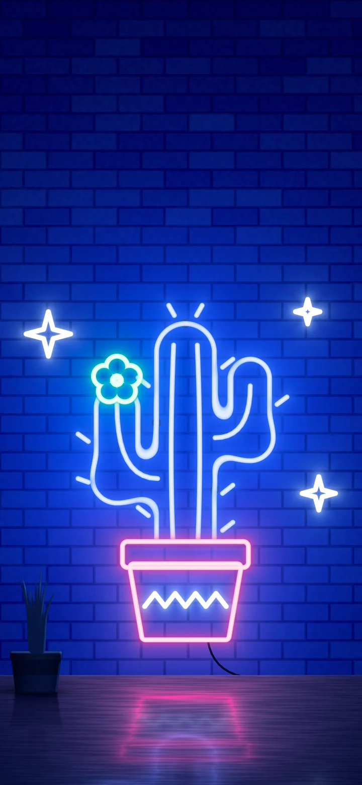 Royal Blue Neon Cactus wallpaper for iPhone and Android