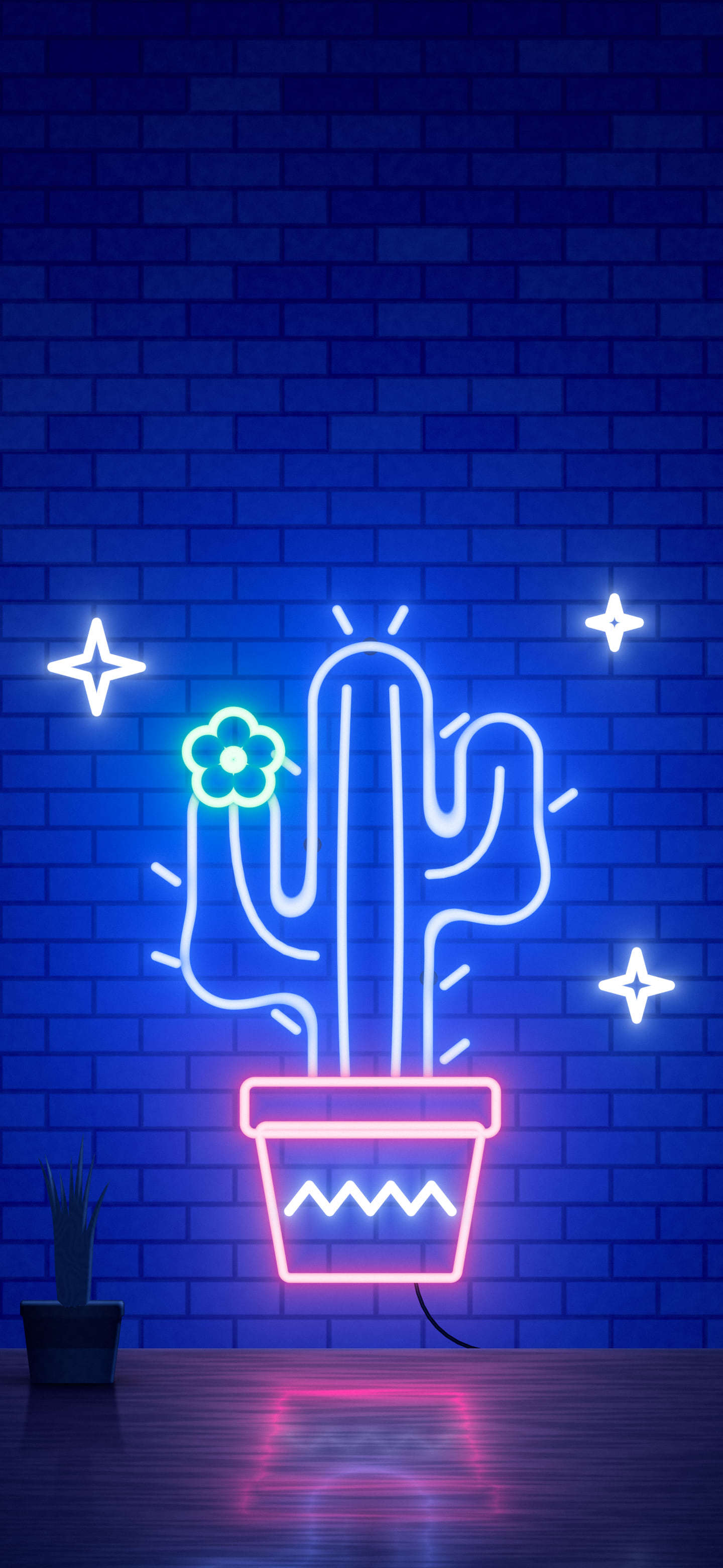 Royal Blue Neon Cactus wallpaper for iPhone and Android