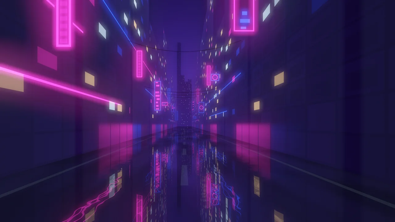Royal Blue Neon City Street desktop wallpaper in 4K