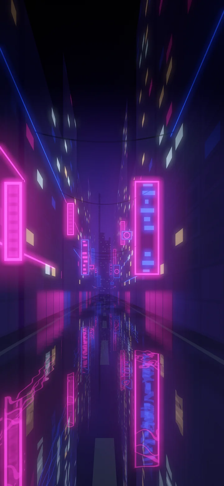 Royal Blue Neon City Street wallpaper for iPhone and Android