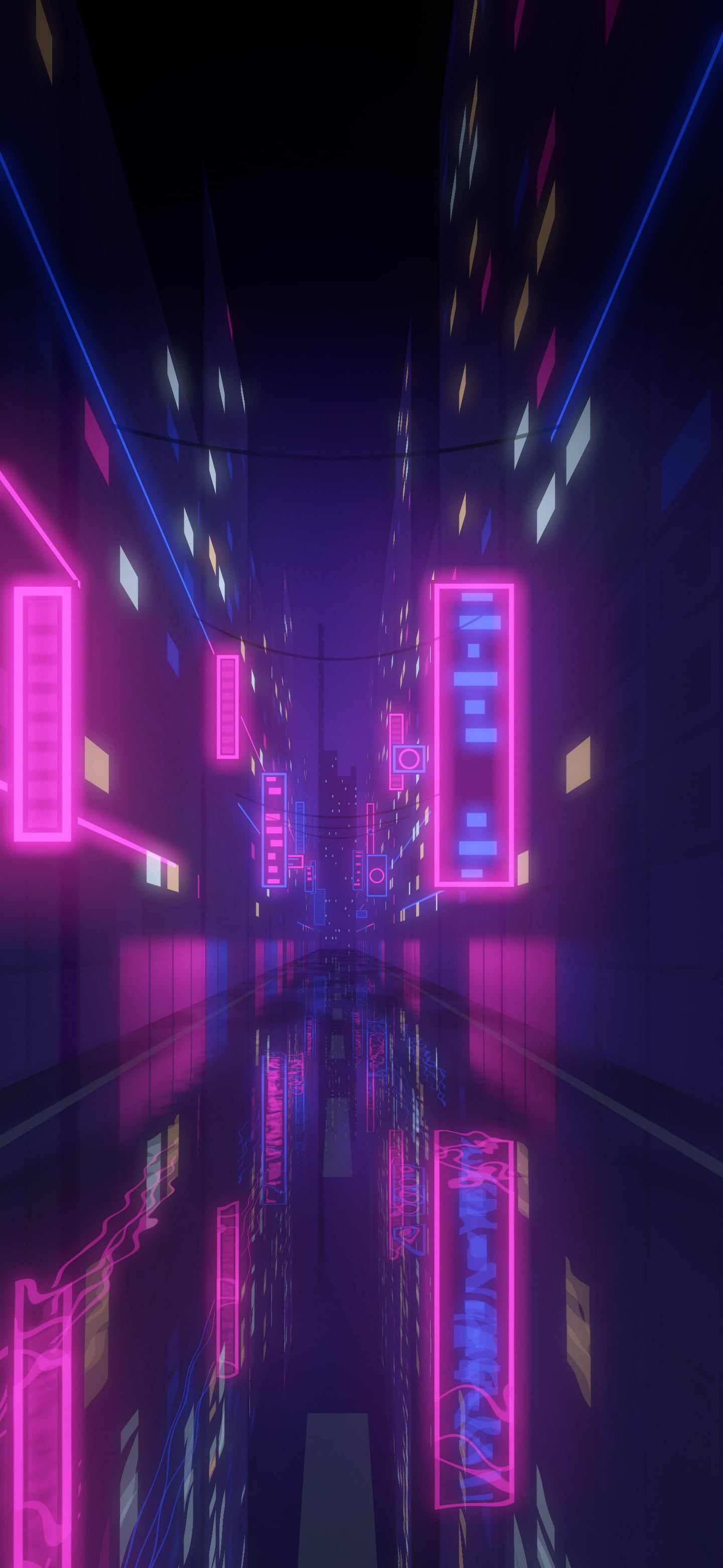 Royal Blue Neon City Street wallpaper for iPhone and Android