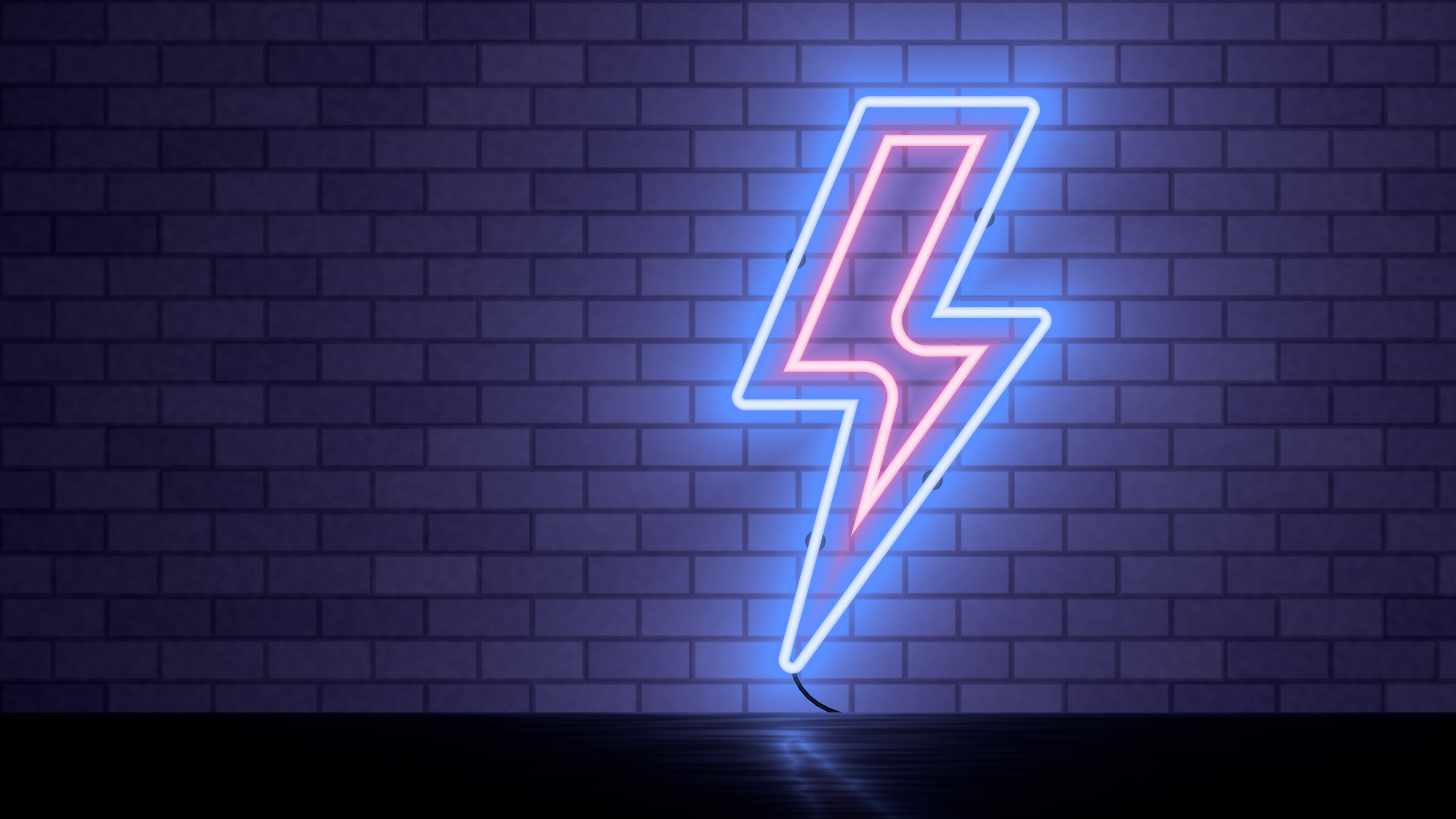 Royal Blue Neon Lightning Bolt desktop wallpaper in 4K