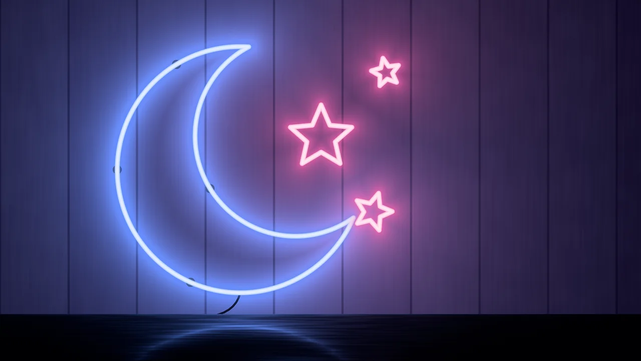 Royal Blue Neon Moon desktop wallpaper in 4K