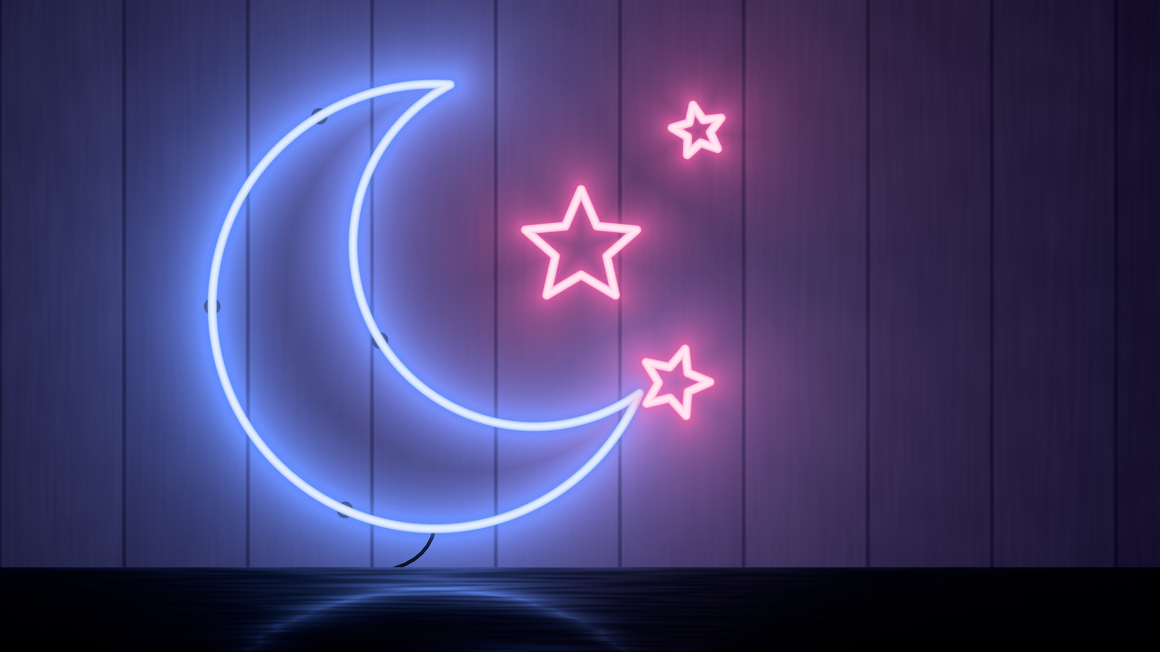 Royal Blue Neon Moon desktop wallpaper in 4K