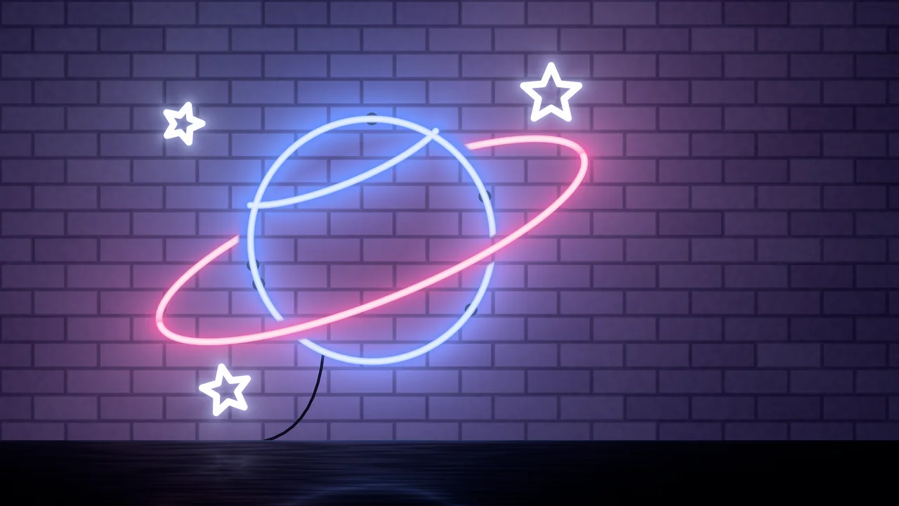Royal Blue Neon Planet desktop wallpaper in 4K