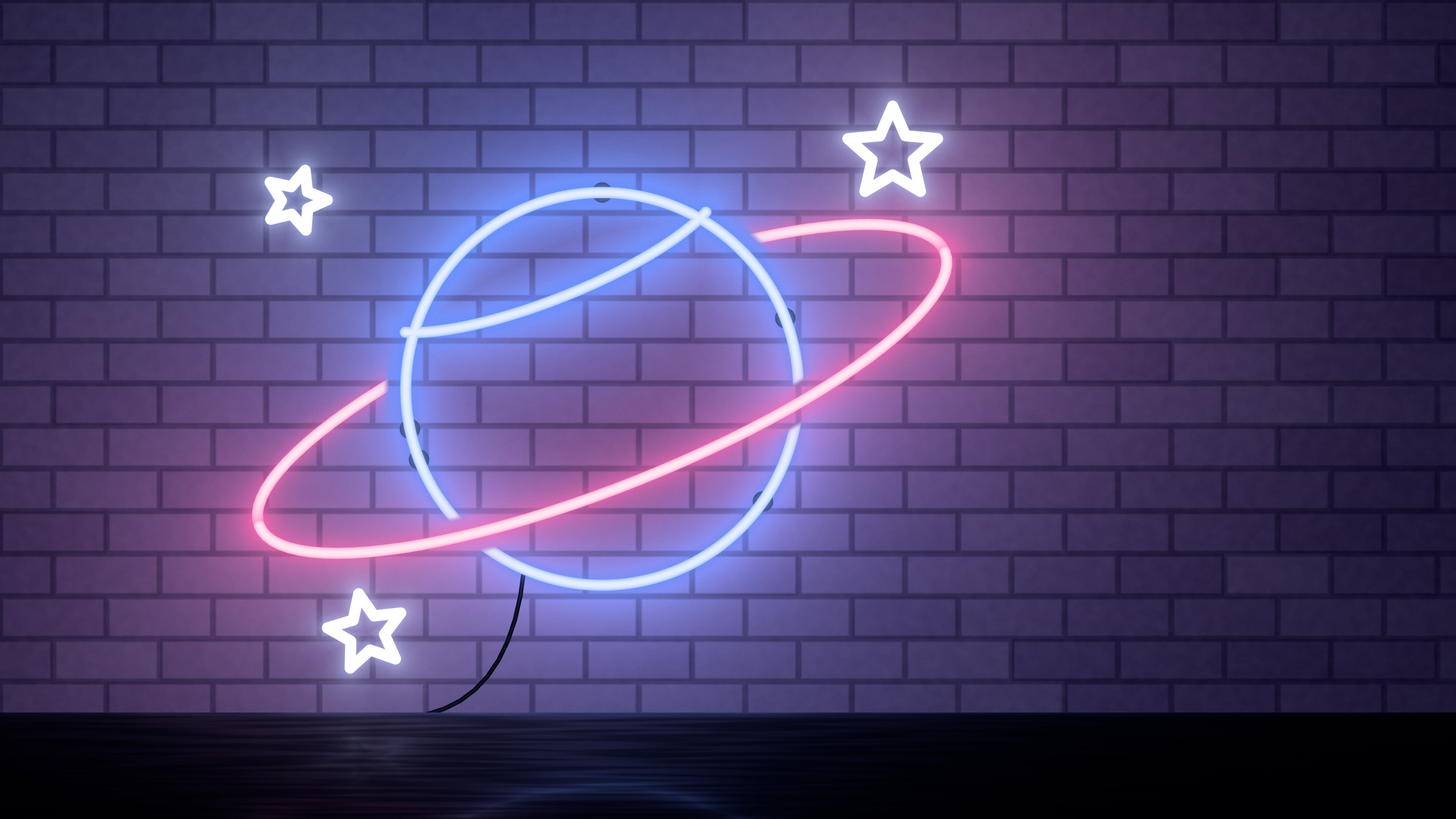 Royal Blue Neon Planet desktop wallpaper in 4K