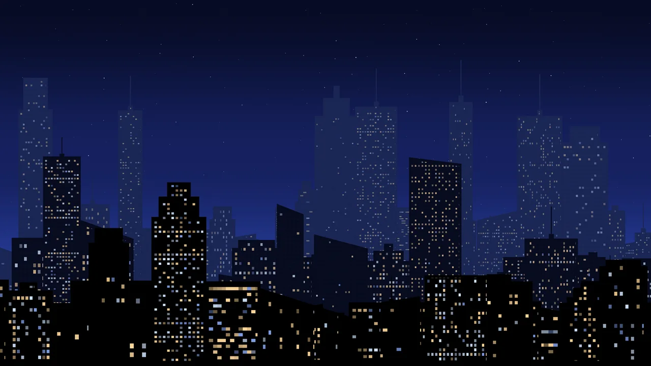 Royal Blue Night City Skyline desktop wallpaper in 4K