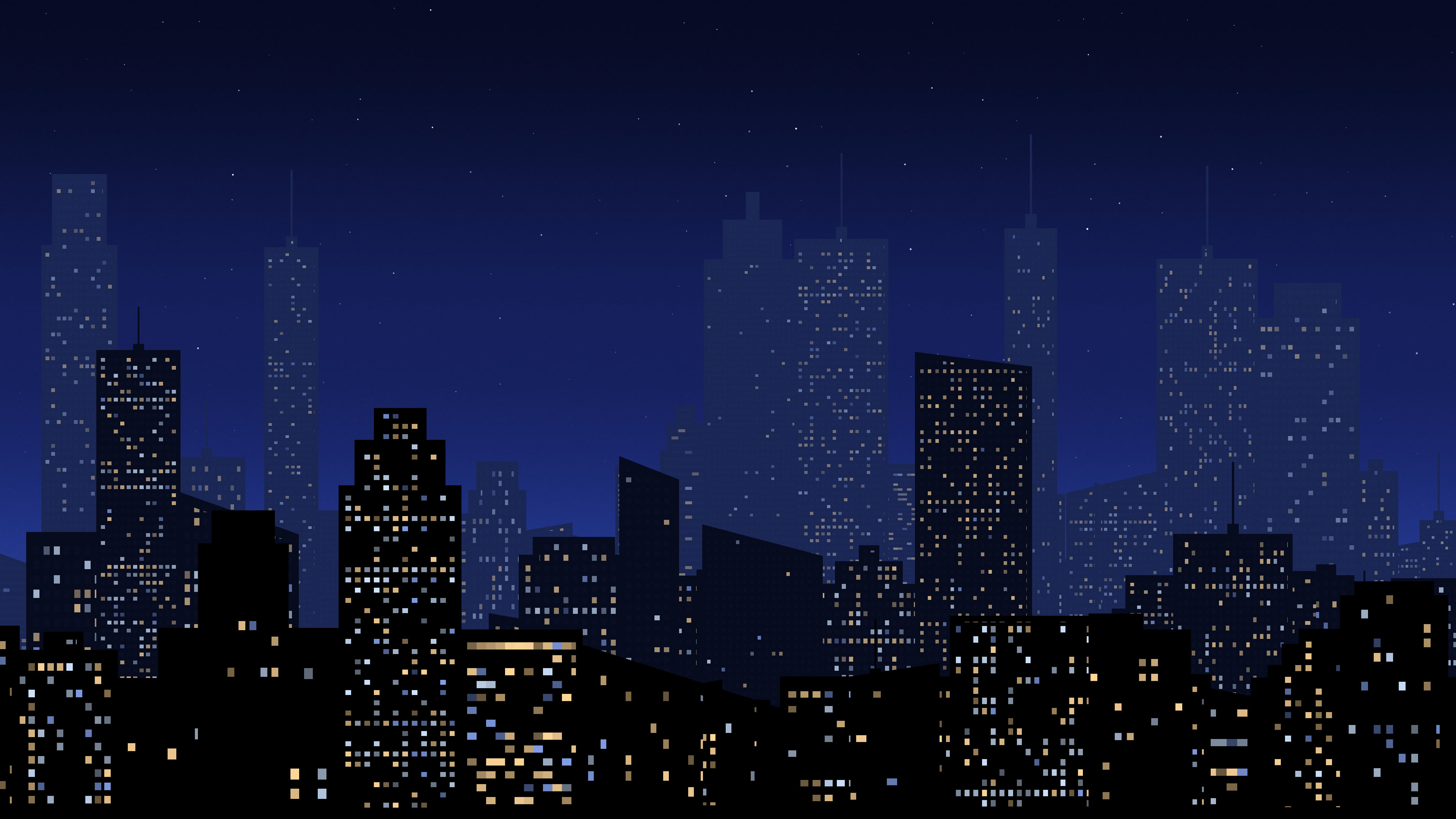 Royal Blue Night City Skyline desktop wallpaper in 4K