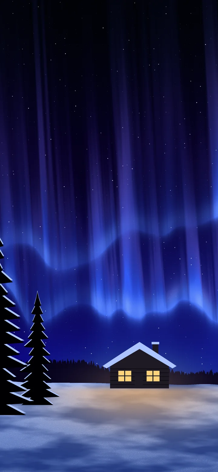 Royal Blue Northern Lights Cabin wallpaper for iPhone and Android