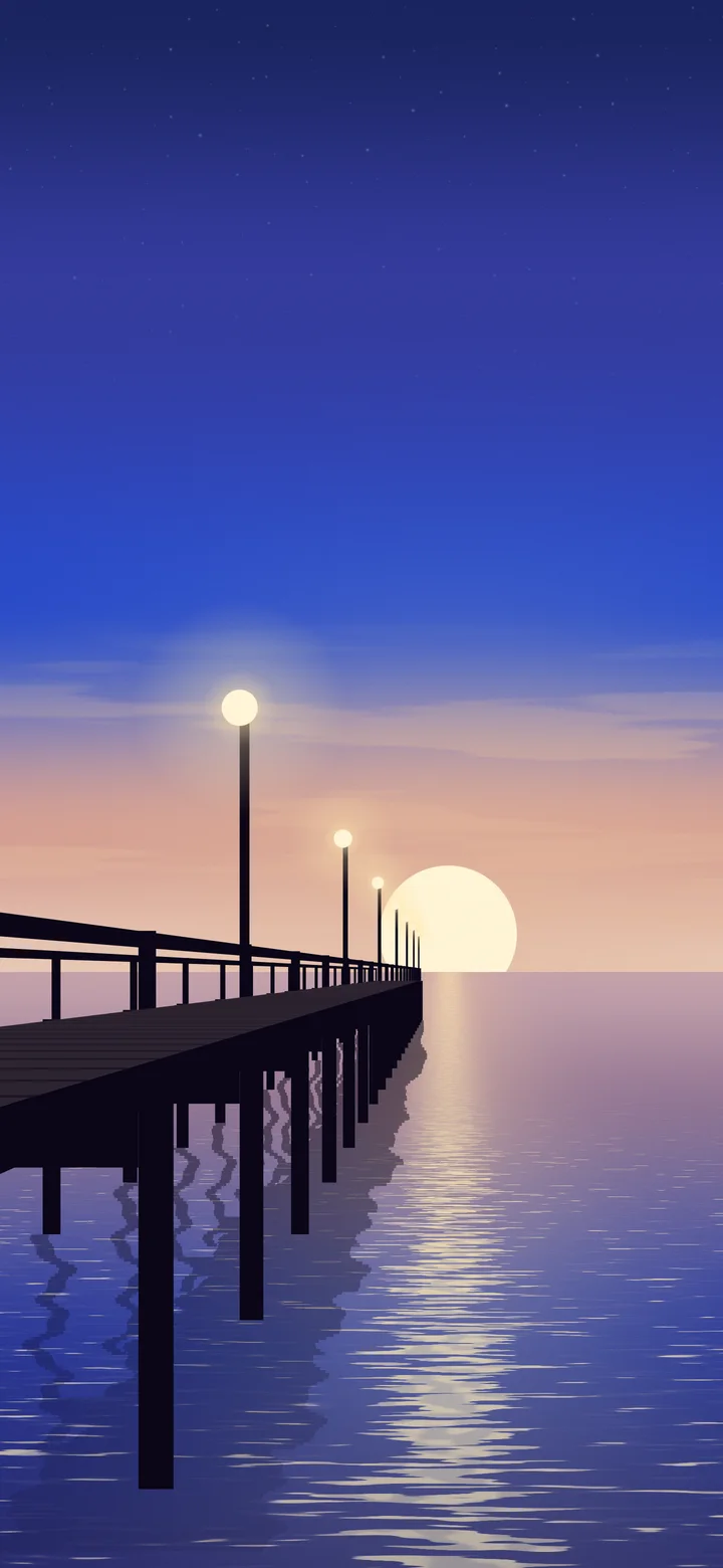 Royal Blue Pier Sunset wallpaper for iPhone and Android