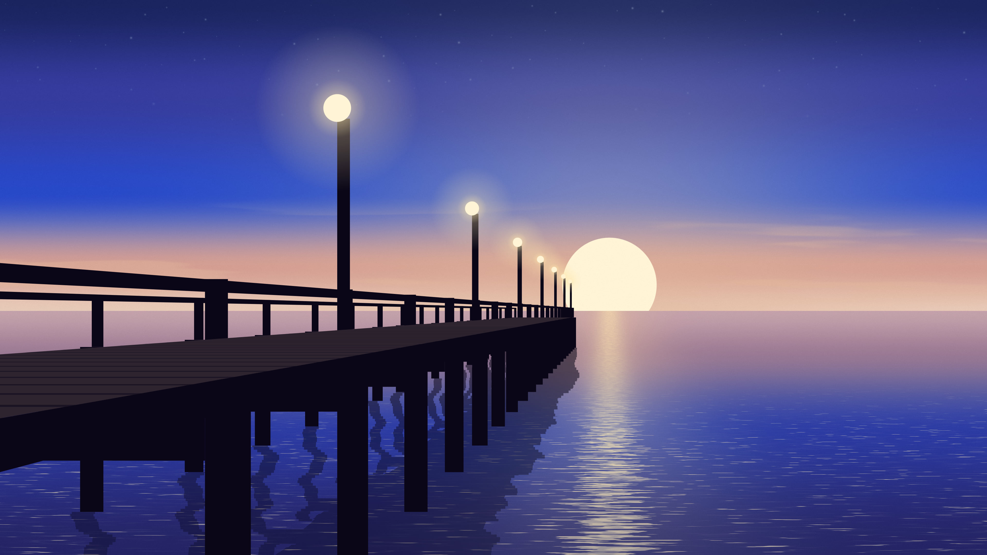 Royal Blue Pier Sunset desktop wallpaper in 4K