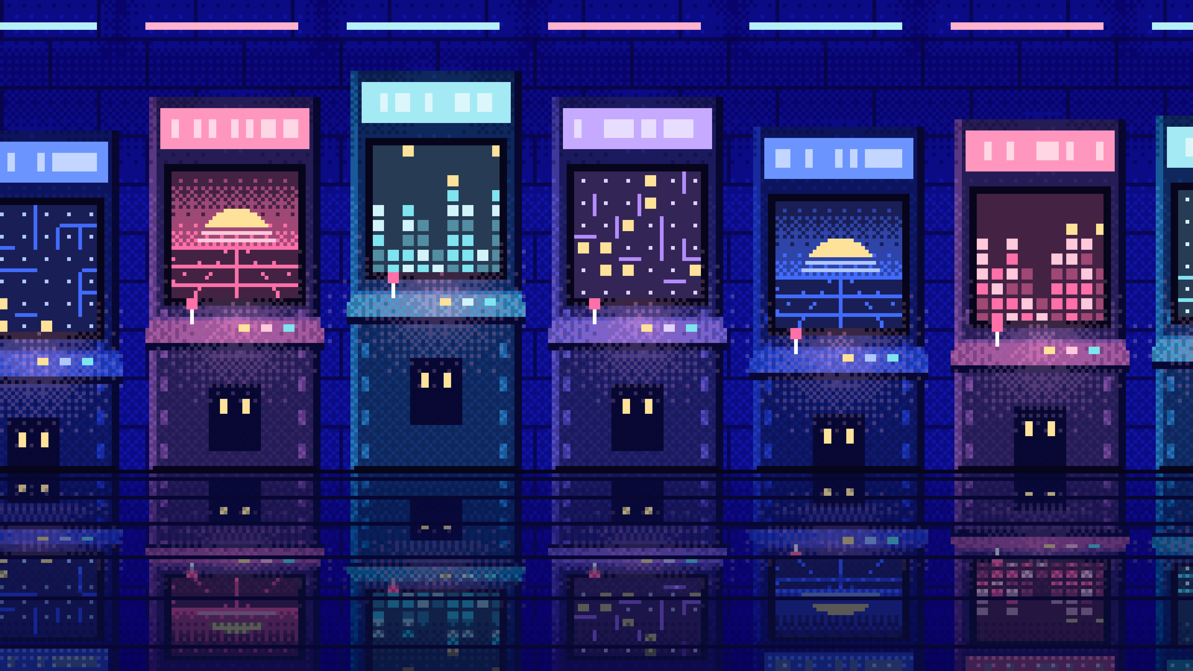 Royal Blue Pixel Art Arcade desktop wallpaper in 4K
