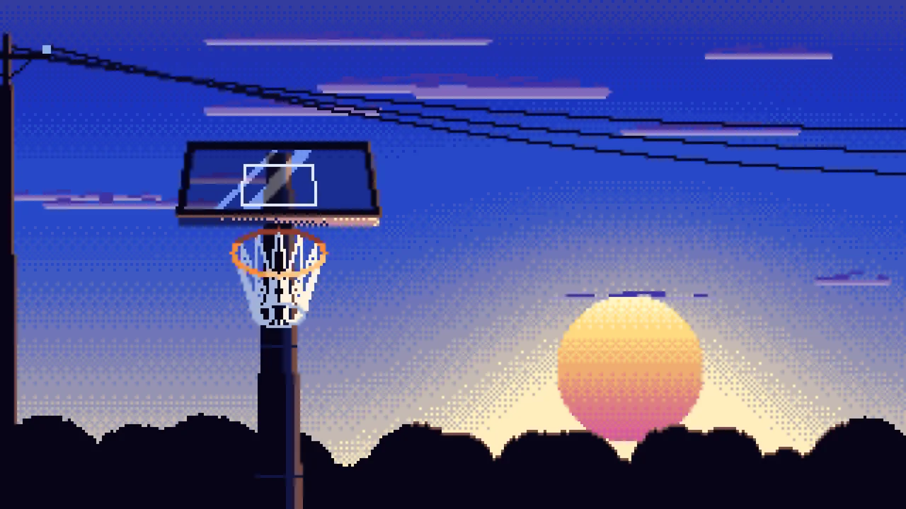 Royal Blue Pixel Art Basketball Hoop at Sunset desktop wallpaper in 4K