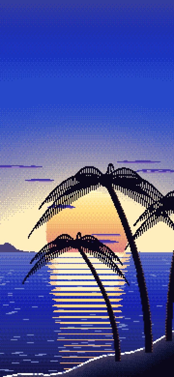 Royal Blue Pixel Art Beach Sunset wallpaper for iPhone and Android