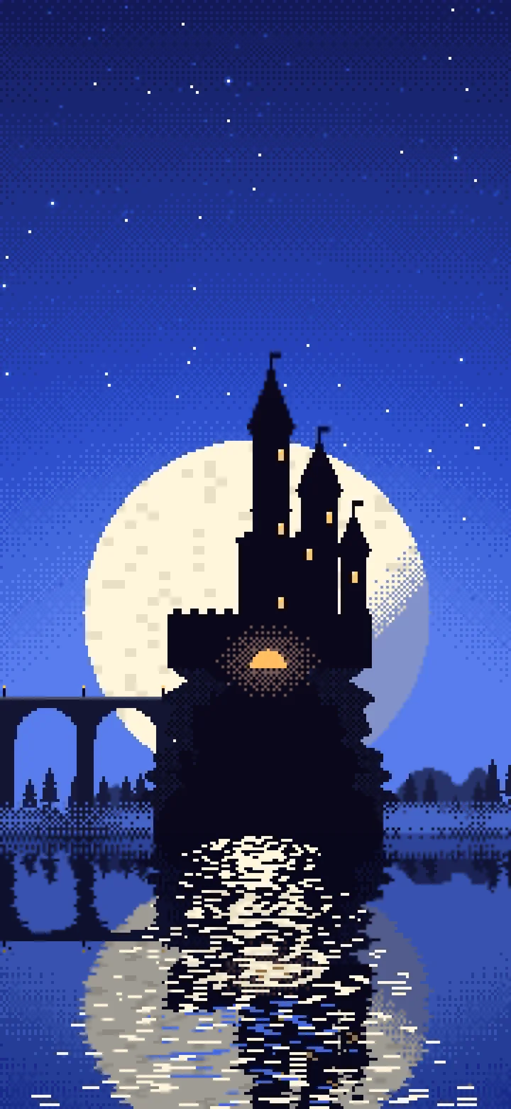 Royal Blue Pixel Art Castle wallpaper for iPhone and Android