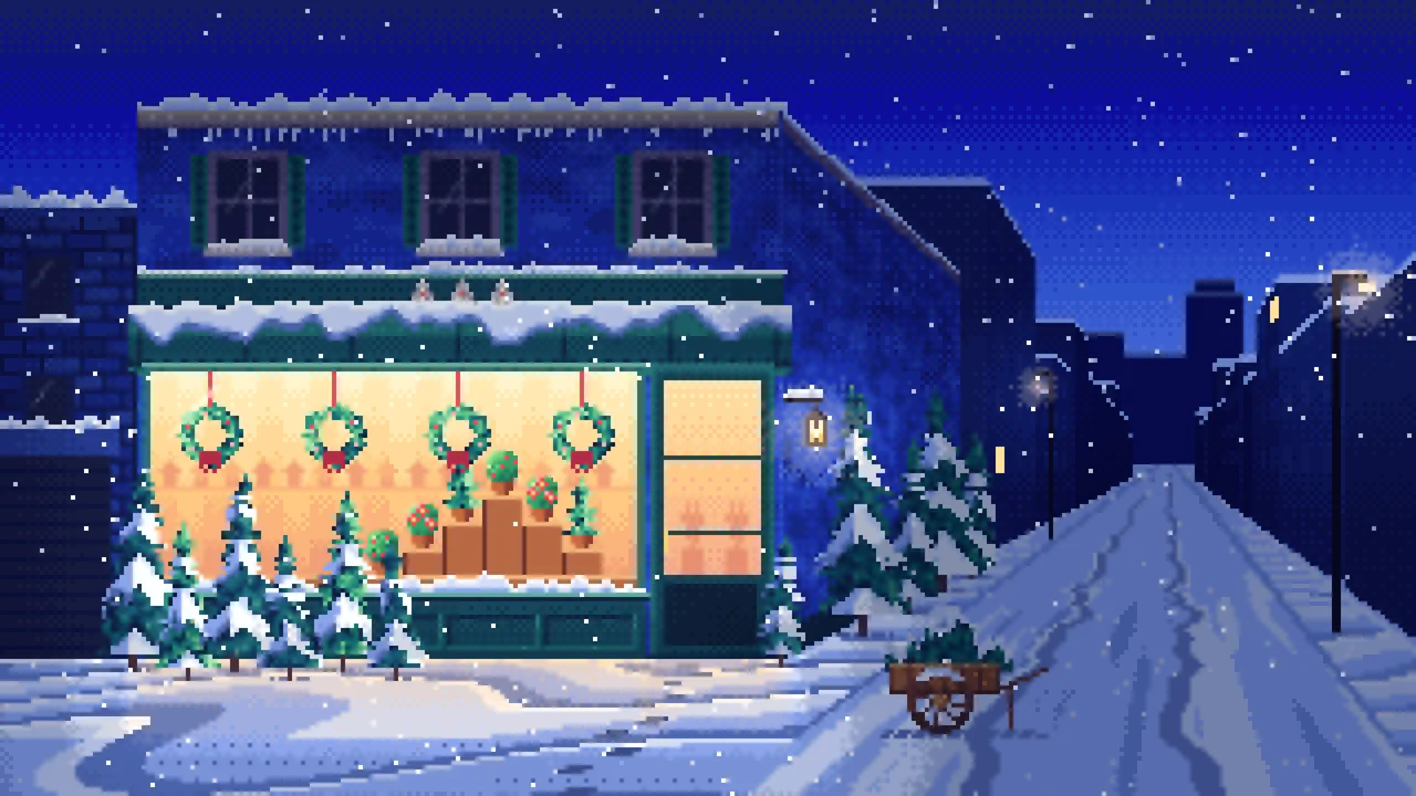 Royal Blue Pixel Art Christmas Tree Shop desktop wallpaper in 4K
