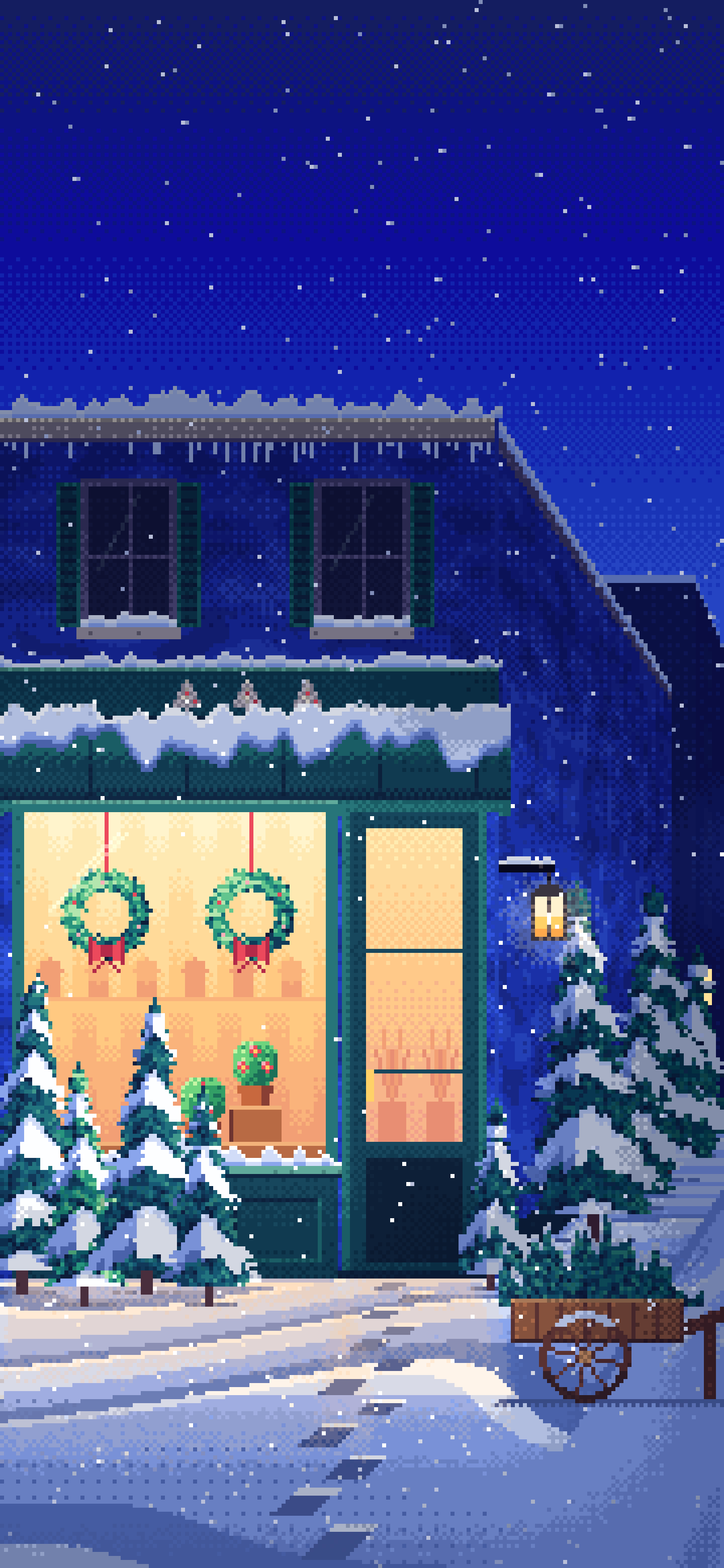 Royal Blue Pixel Art Christmas Tree Shop wallpaper for iPhone and Android