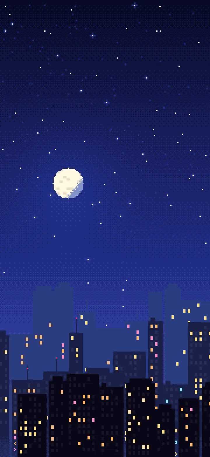 Royal Blue Pixel Art City wallpaper for iPhone and Android