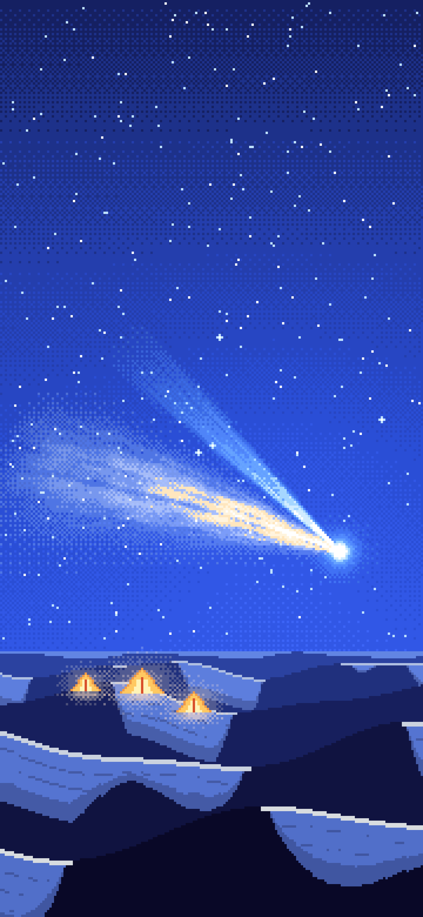 Royal Blue Pixel Art Comet Over the Desert wallpaper for iPhone and Android