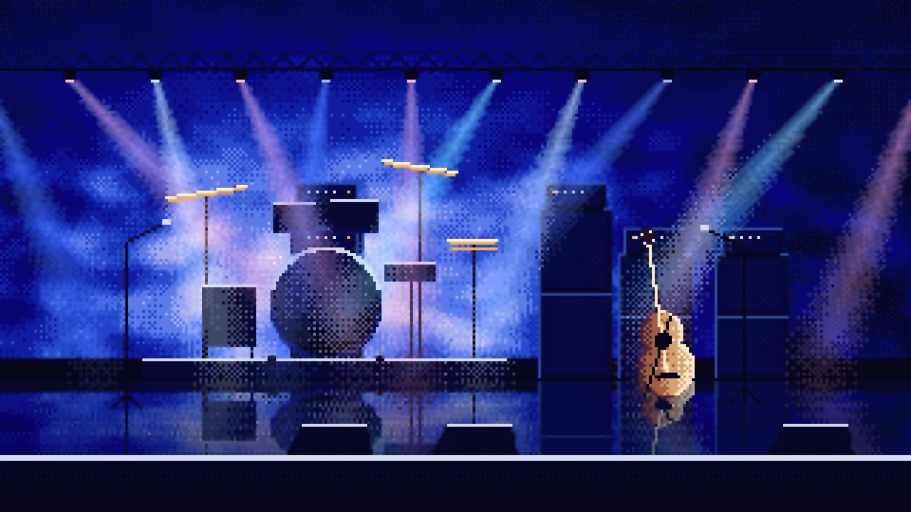 Royal Blue Pixel Art Concert Stage desktop wallpaper in 4K