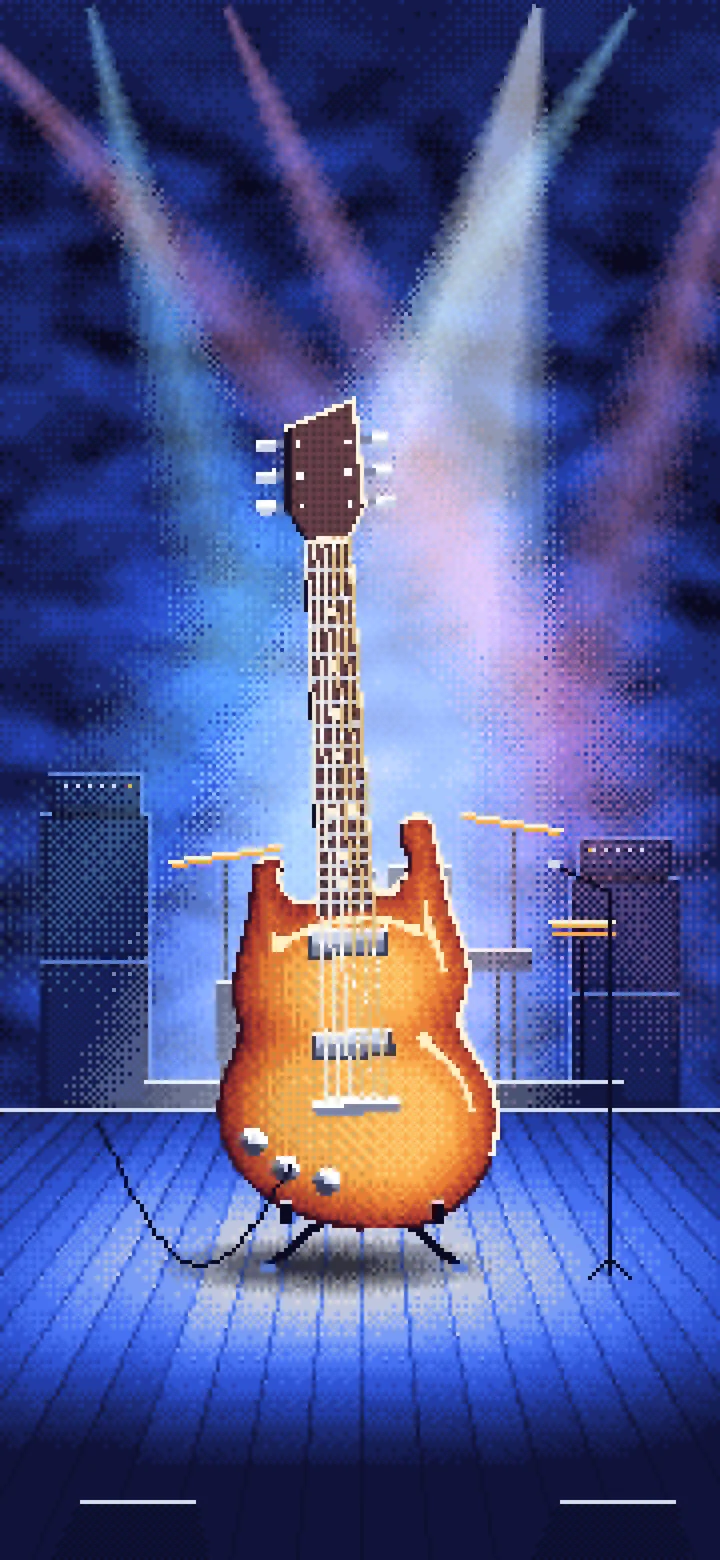 Royal Blue Pixel Art Electric Guitar on Stage wallpaper for iPhone and Android