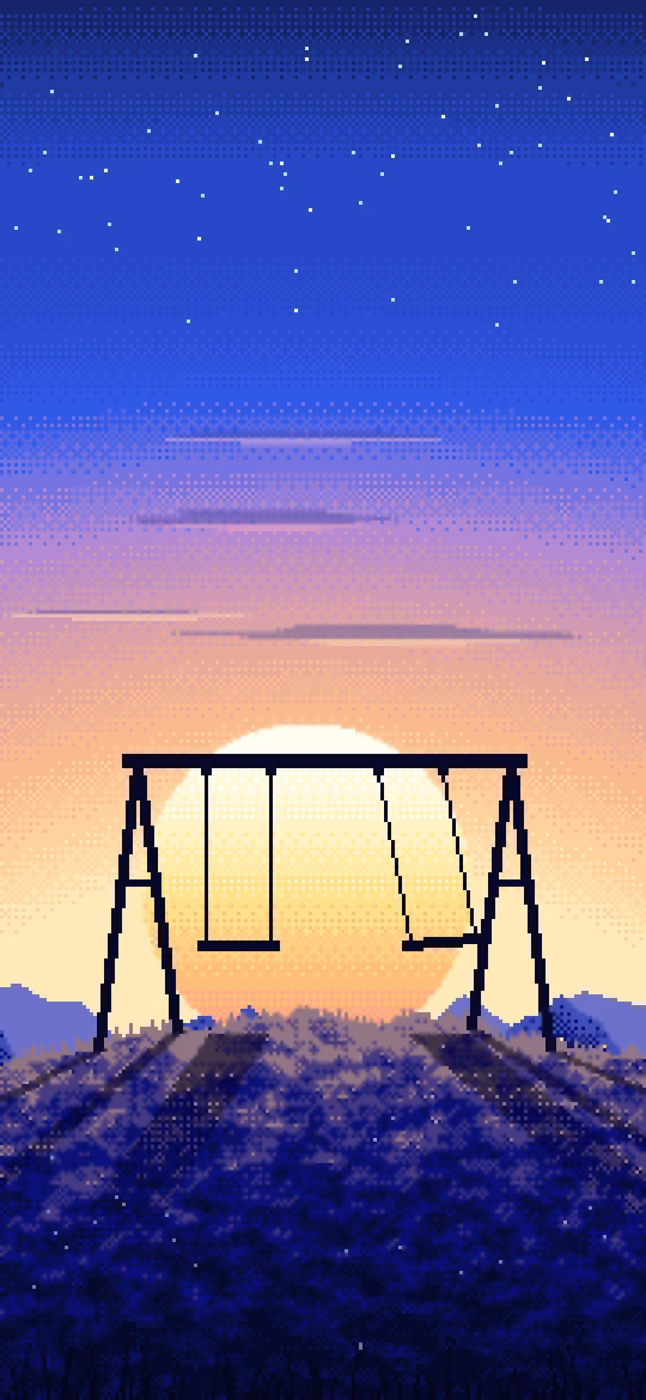 Royal Blue Pixel Art Empty Swing at Dusk wallpaper for iPhone and Android