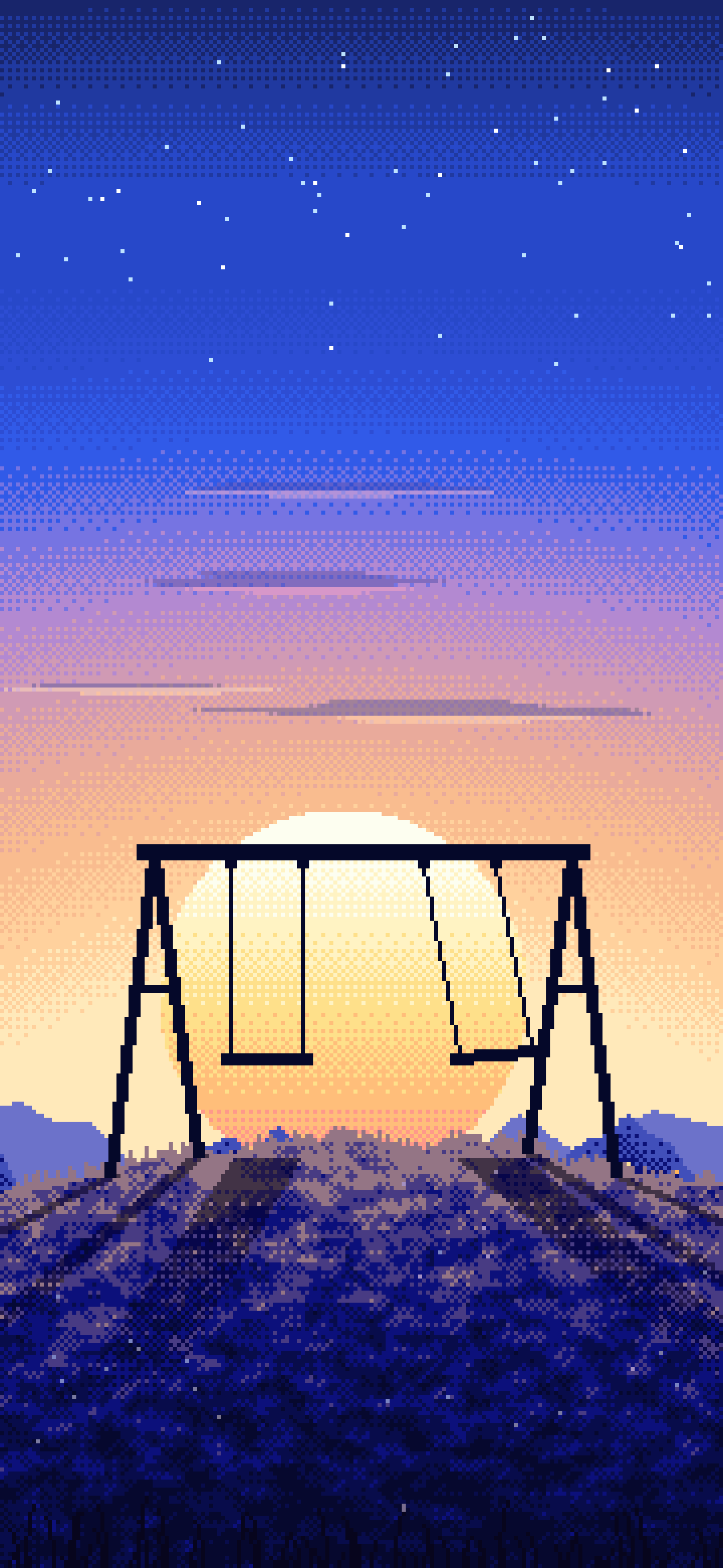Royal Blue Pixel Art Empty Swing at Dusk wallpaper for iPhone and Android