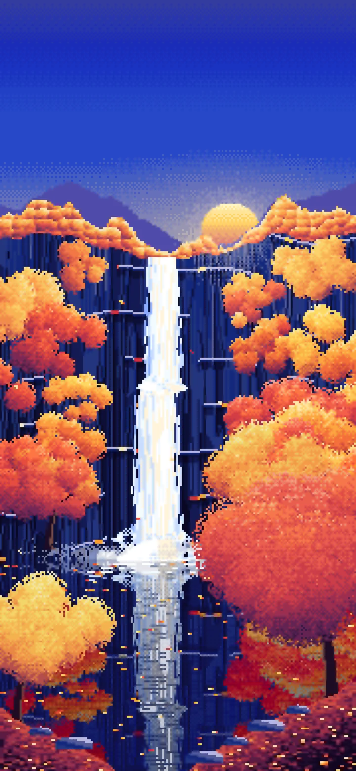 Royal Blue Pixel Art Fall Waterfall wallpaper for iPhone and Android