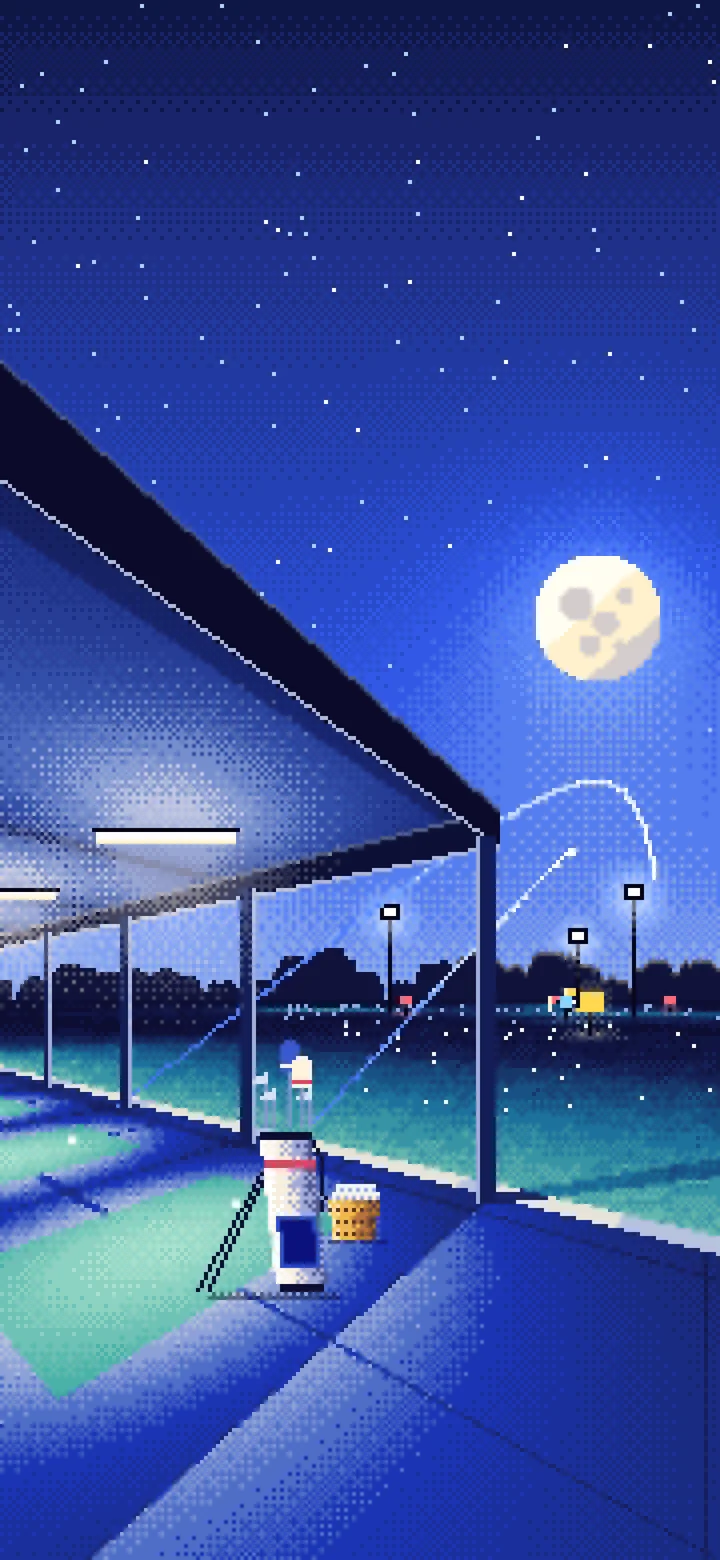 Royal Blue Pixel Art Golf Driving Range at Night wallpaper for iPhone and Android