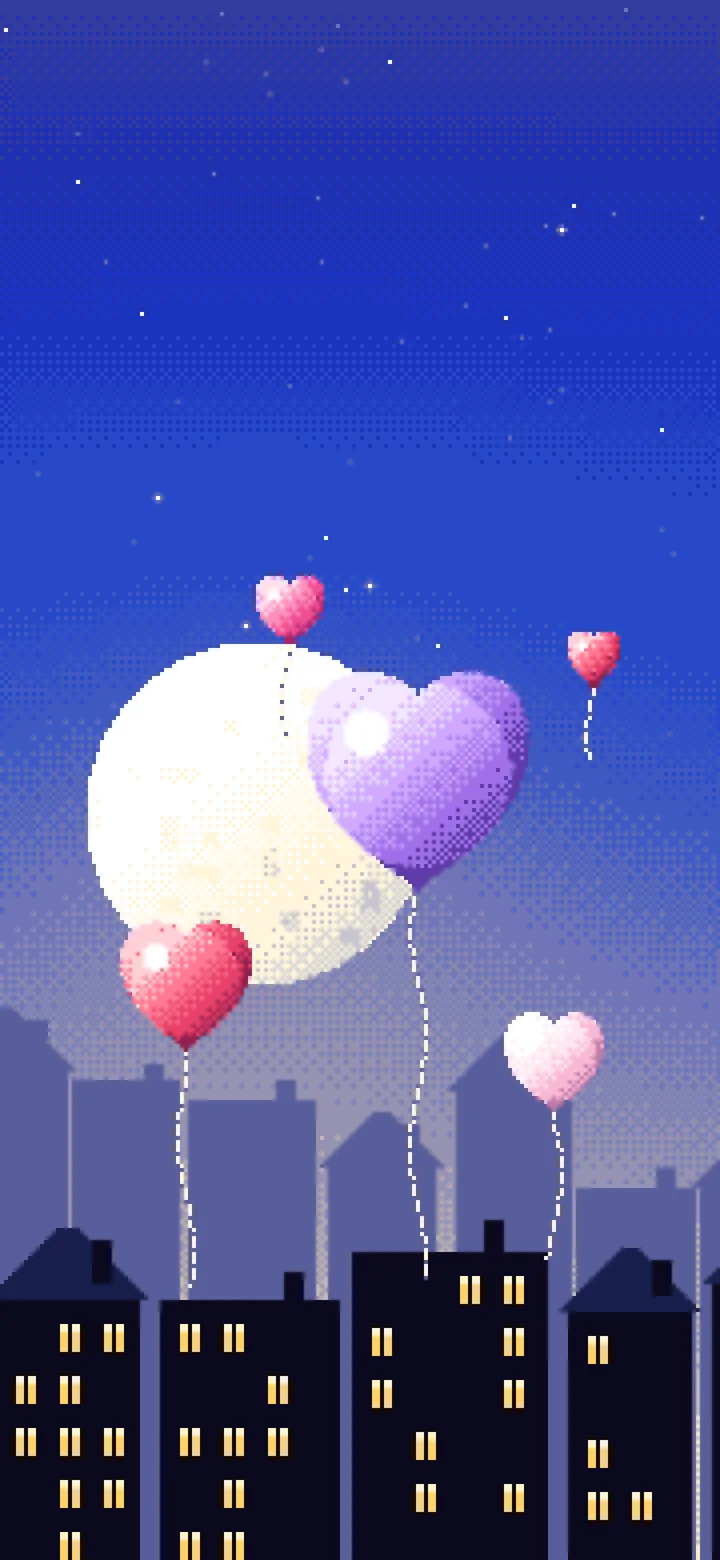 Royal Blue Pixel Art Heart Balloons wallpaper for iPhone and Android