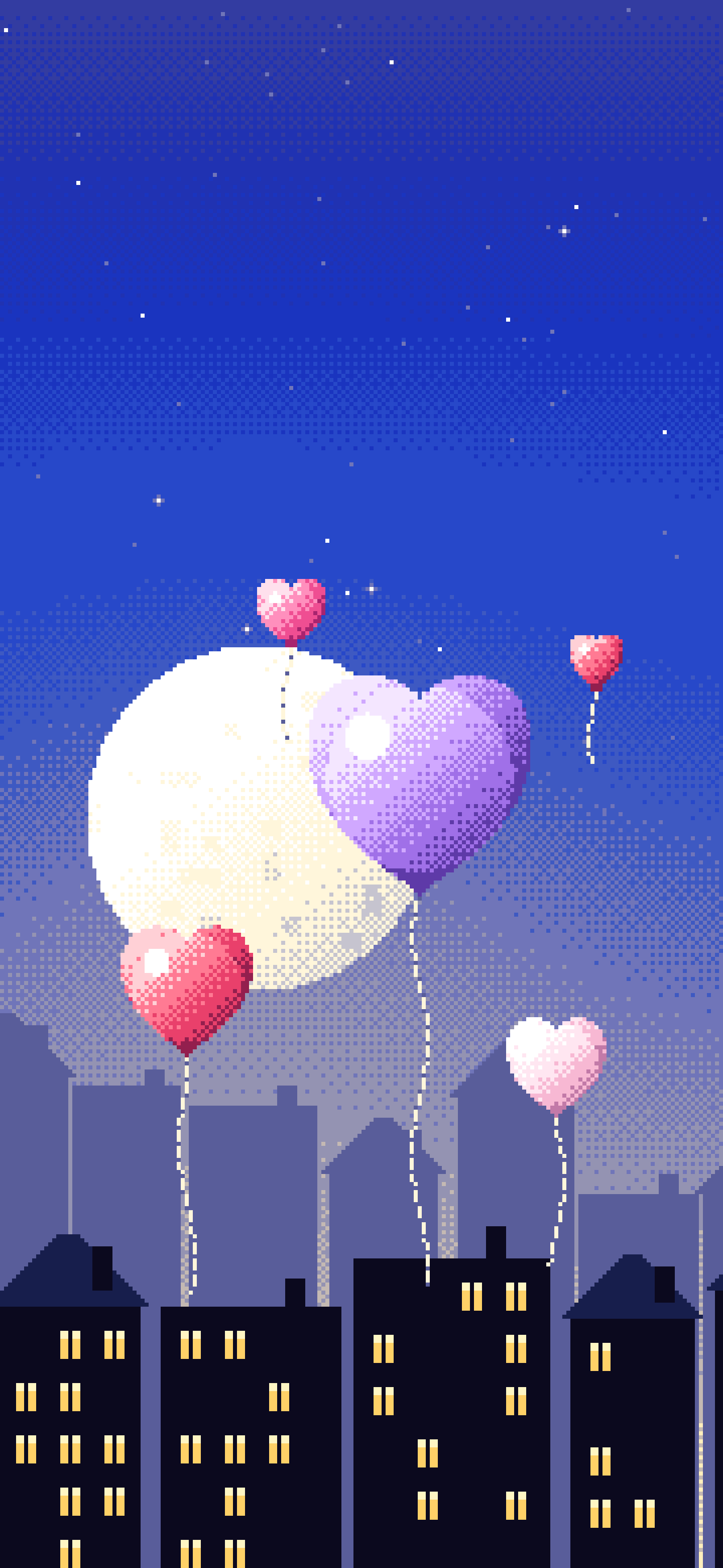 Royal Blue Pixel Art Heart Balloons wallpaper for iPhone and Android