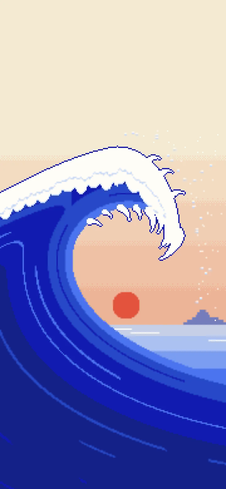 Royal Blue Pixel Art Japanese Great Wave wallpaper for iPhone and Android