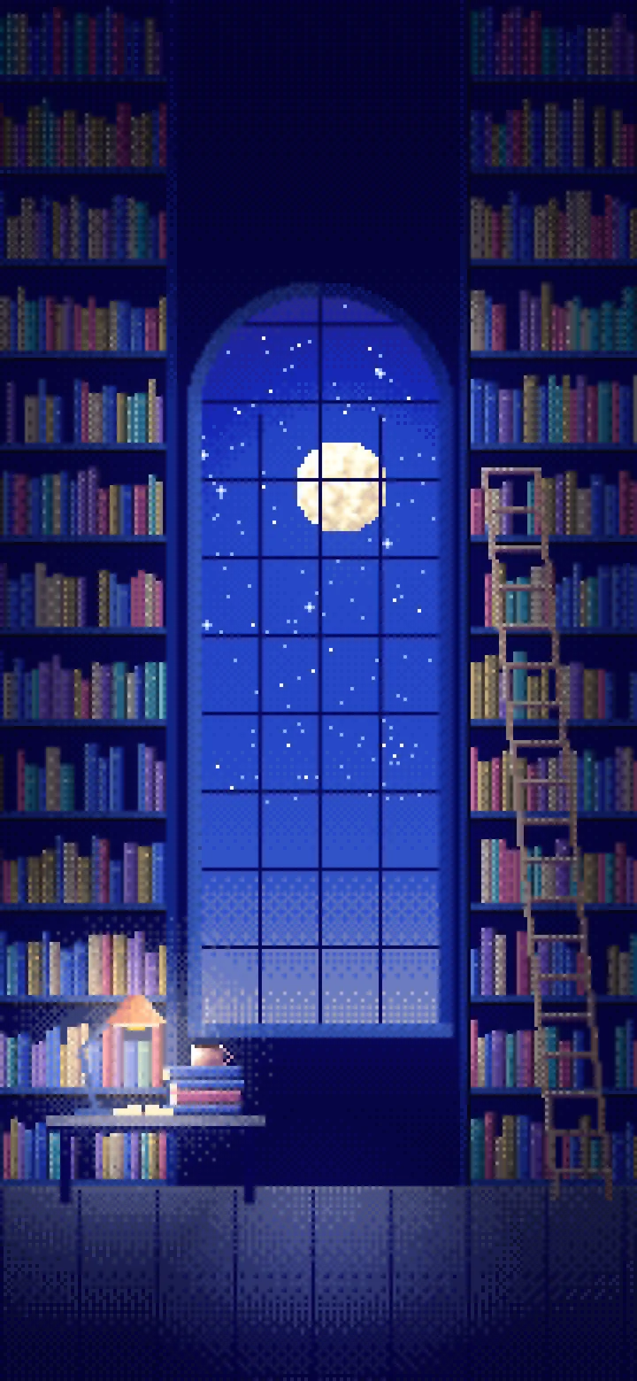 Royal Blue Pixel Art Library wallpaper for iPhone and Android