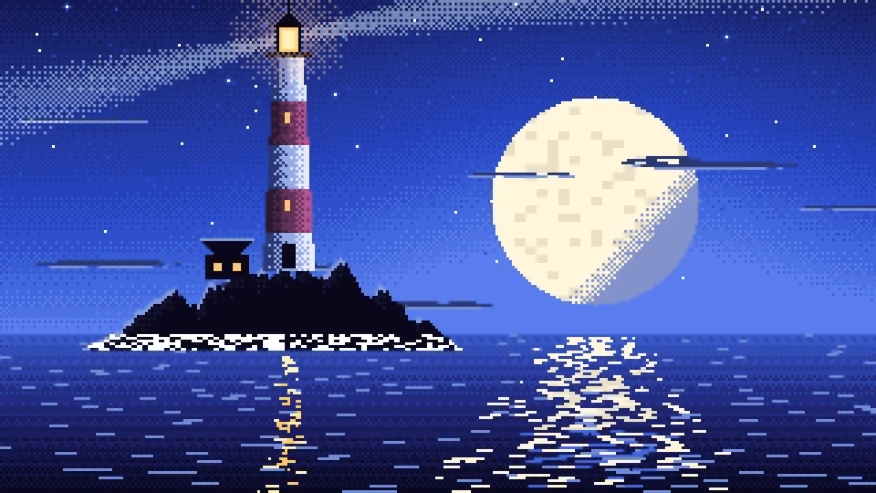 Royal Blue Pixel Art Lighthouse desktop wallpaper in 4K
