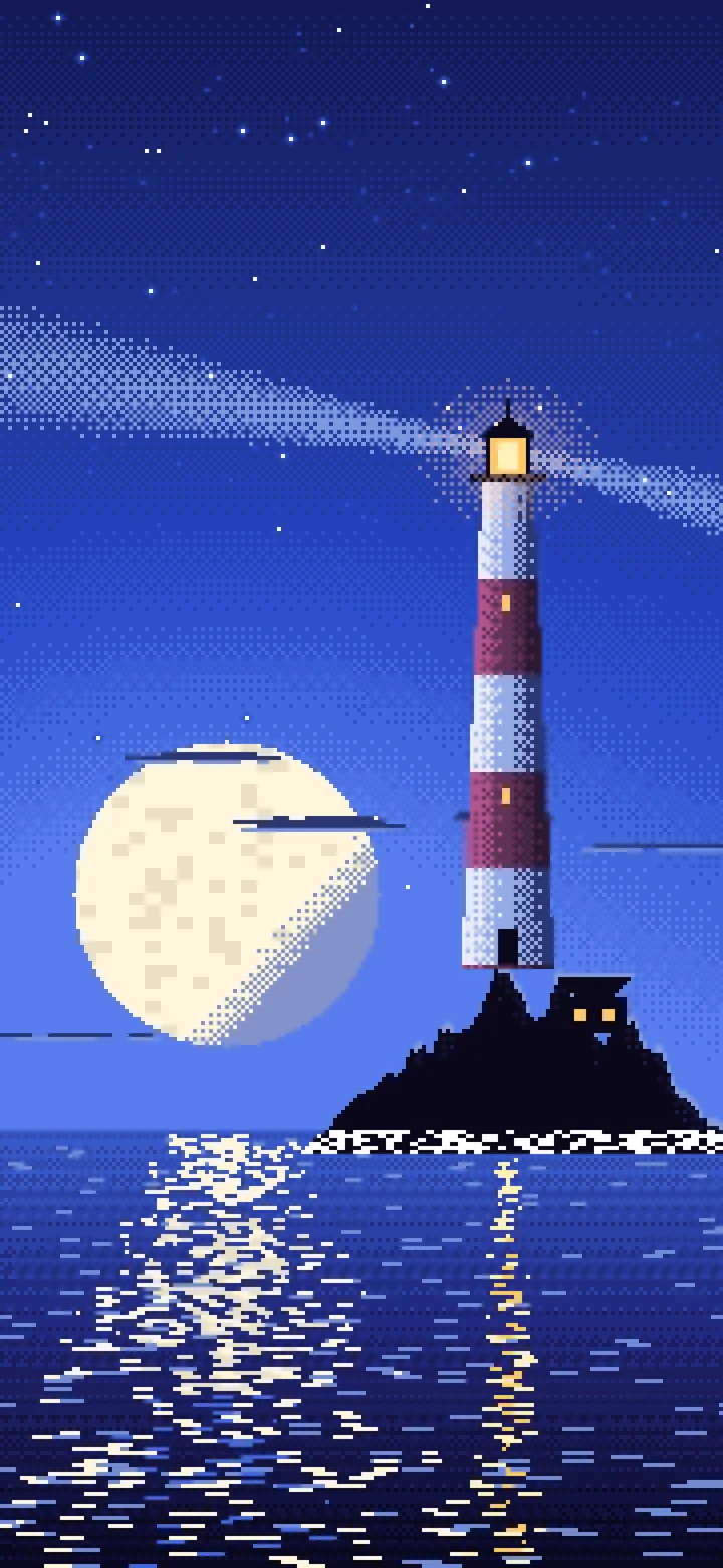 Royal Blue Pixel Art Lighthouse wallpaper for iPhone and Android