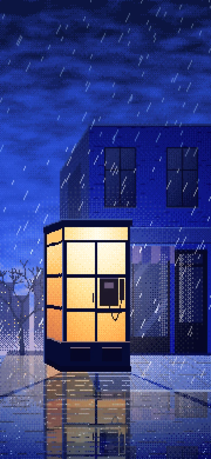 Royal Blue Pixel Art Lonely Telephone Box at Night wallpaper for iPhone and Android