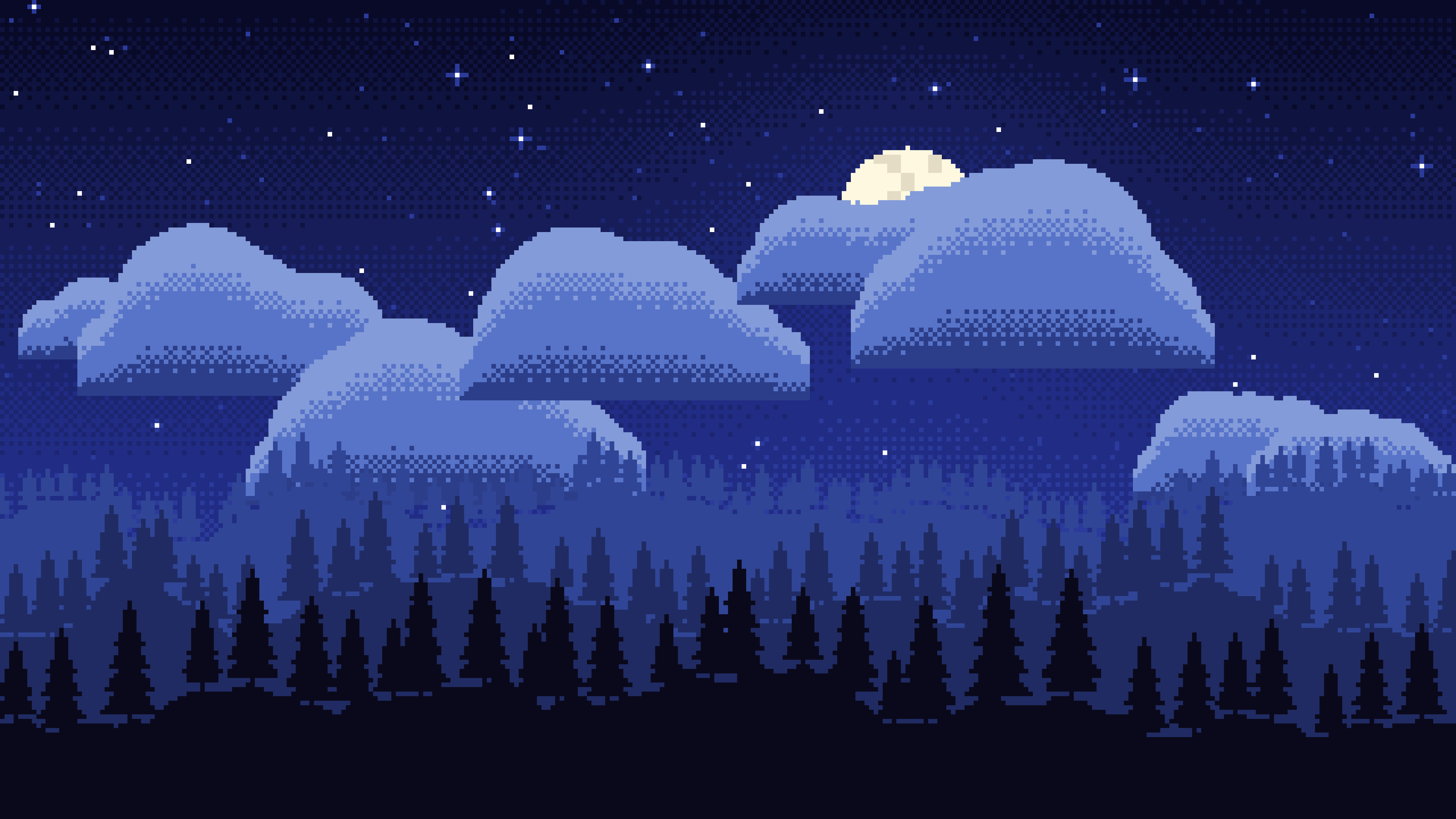 Royal Blue Pixel Art Night Sky desktop wallpaper in 4K