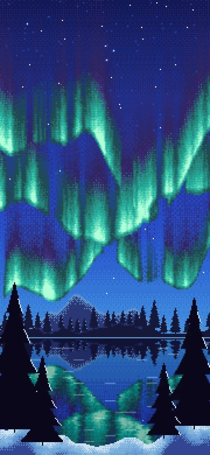 Royal Blue Pixel Art Northern Lights wallpaper for iPhone and Android
