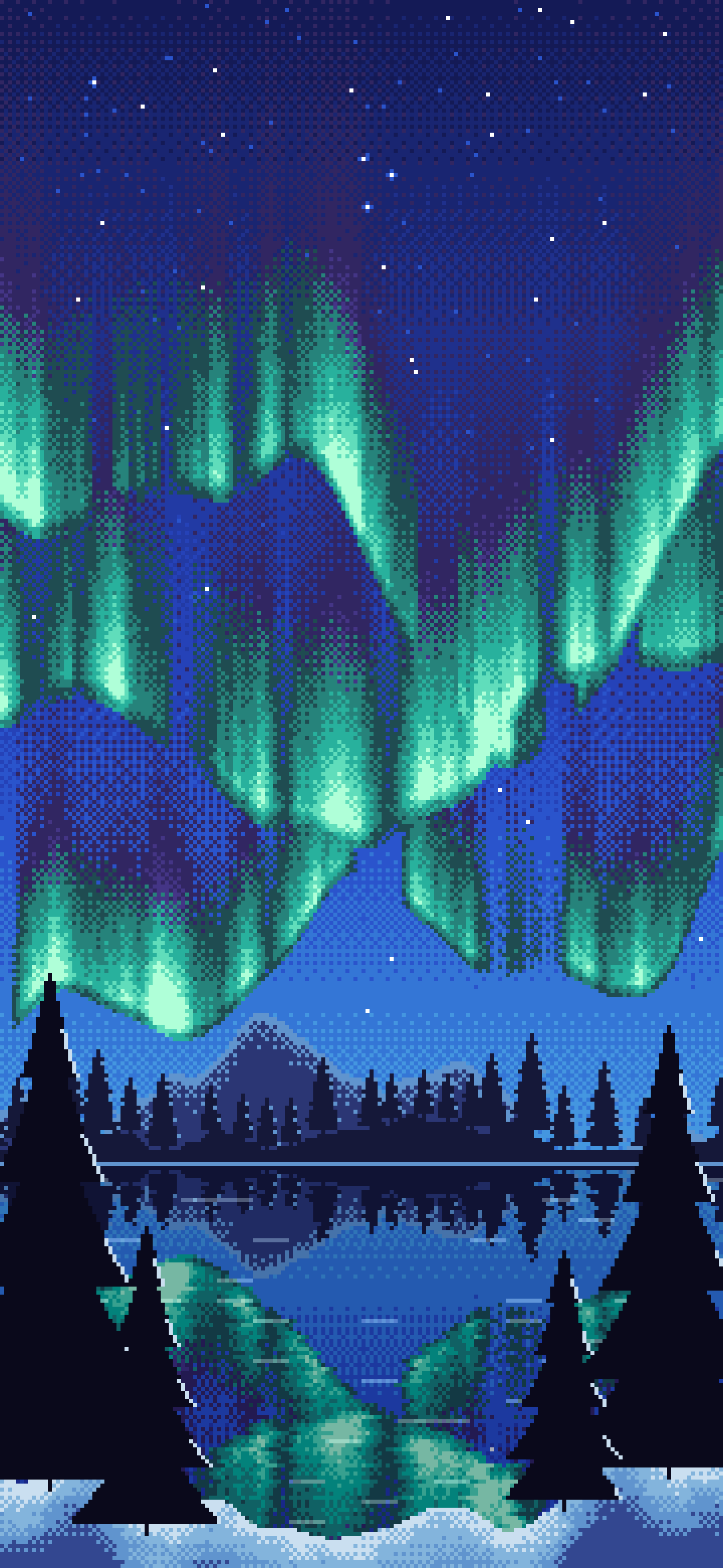 Royal Blue Pixel Art Northern Lights wallpaper for iPhone and Android