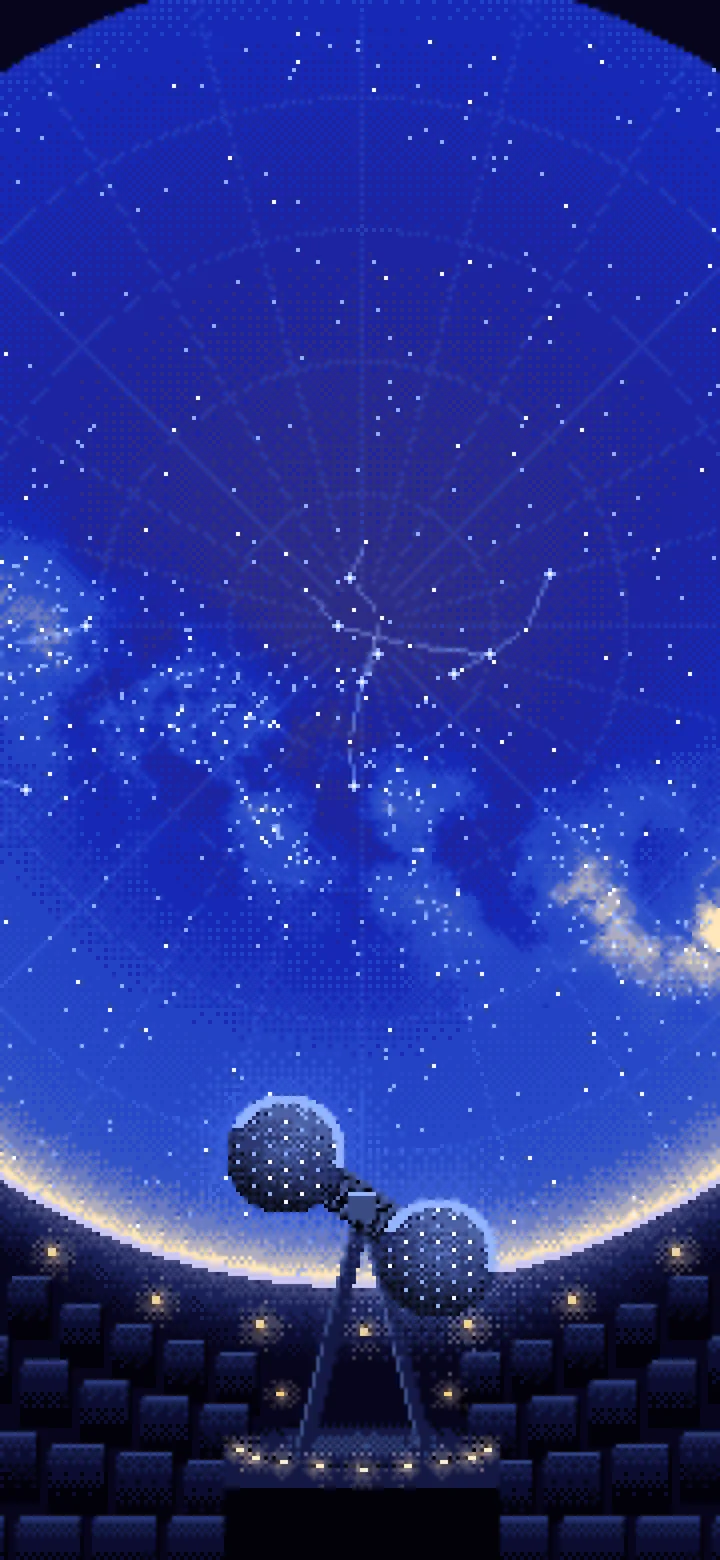 Royal Blue Pixel Art Planetarium Dome at Night wallpaper for iPhone and Android