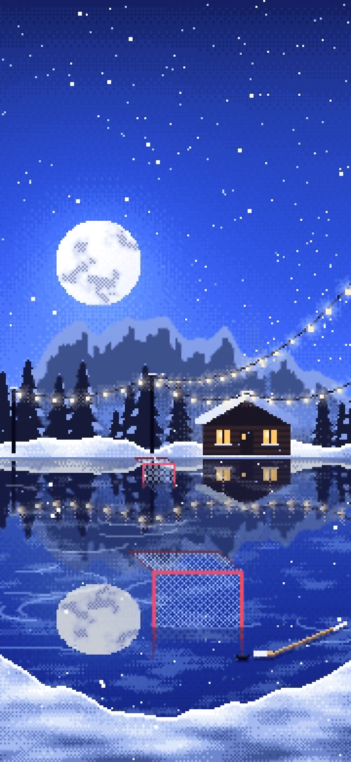 Royal Blue Pixel Art Pond Hockey Rink wallpaper for iPhone and Android