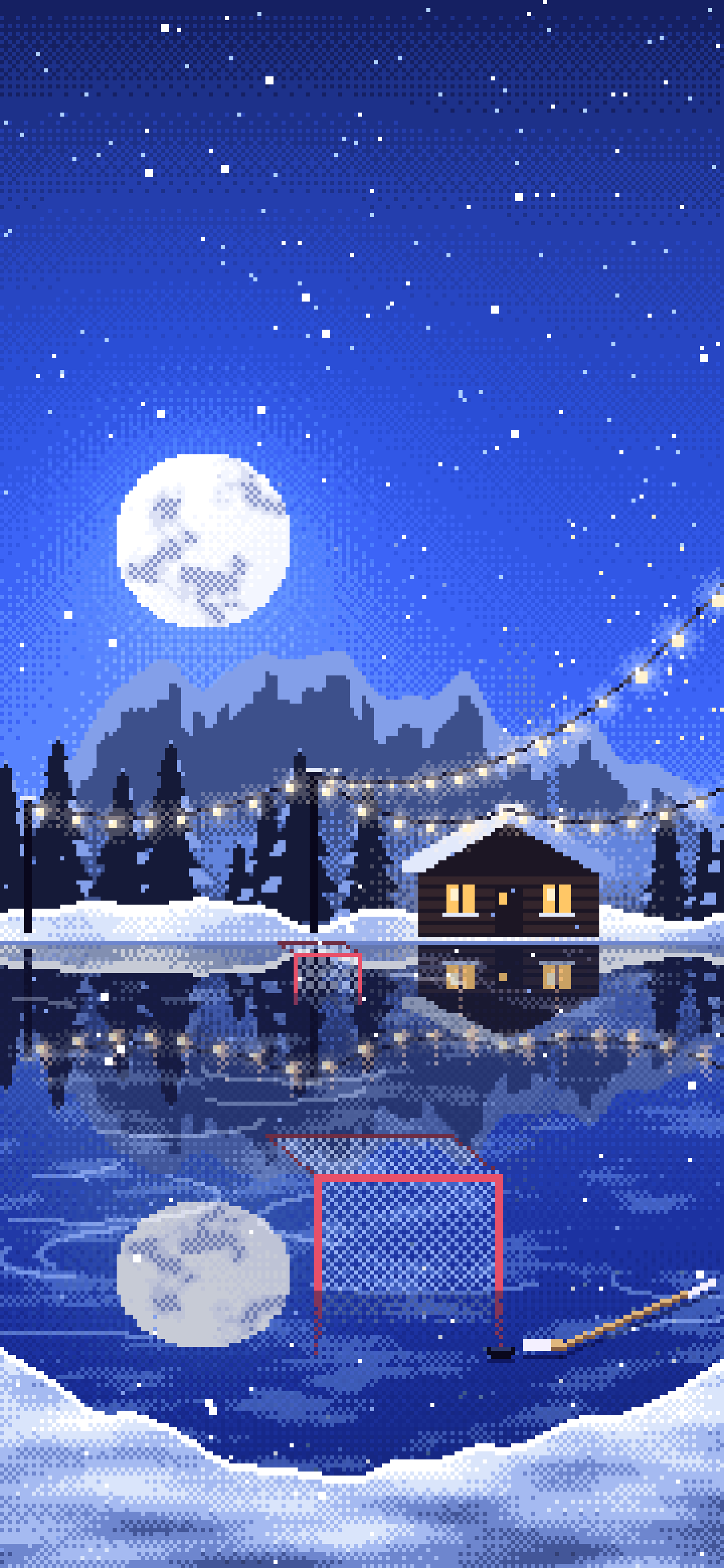 Royal Blue Pixel Art Pond Hockey Rink wallpaper for iPhone and Android
