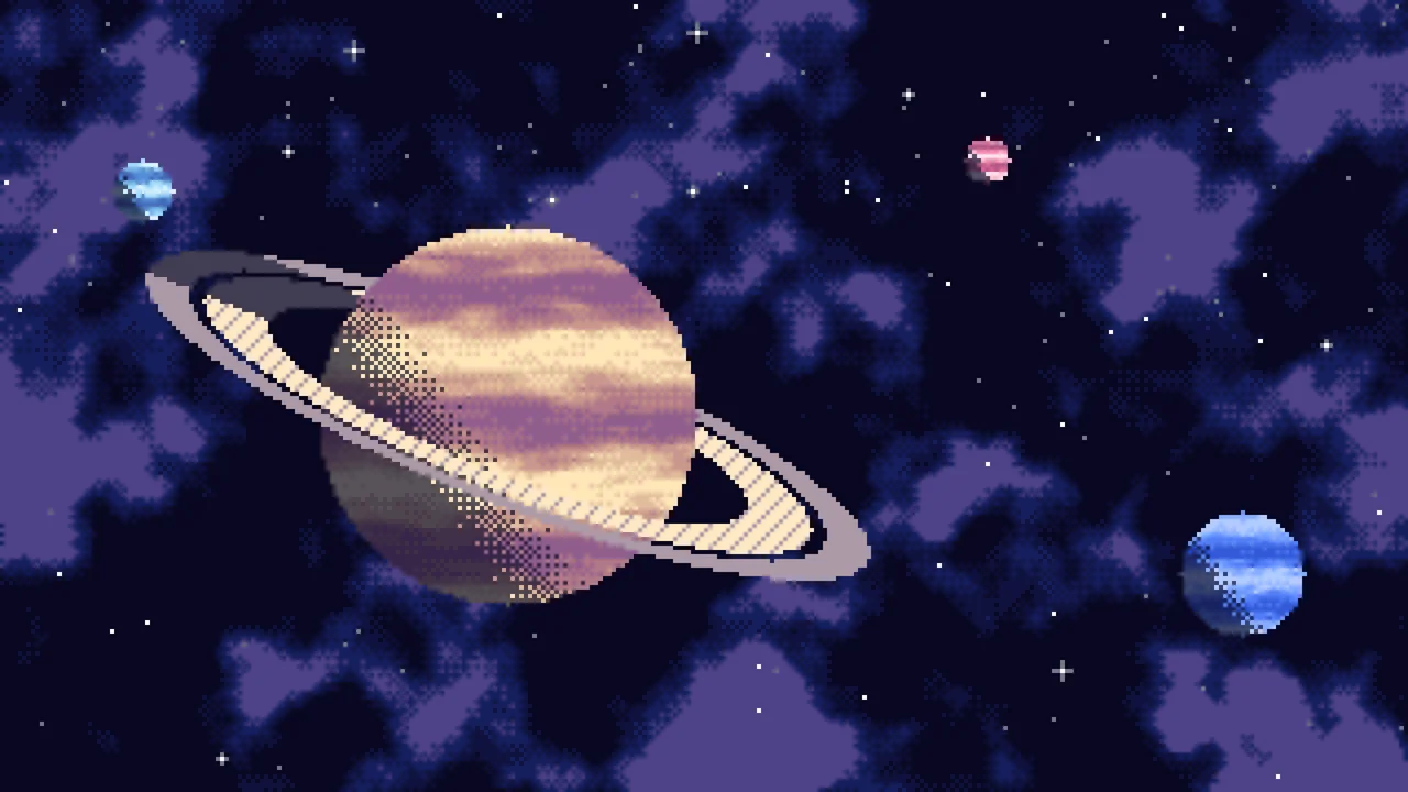 Royal Blue Pixel Art Space desktop wallpaper in 4K
