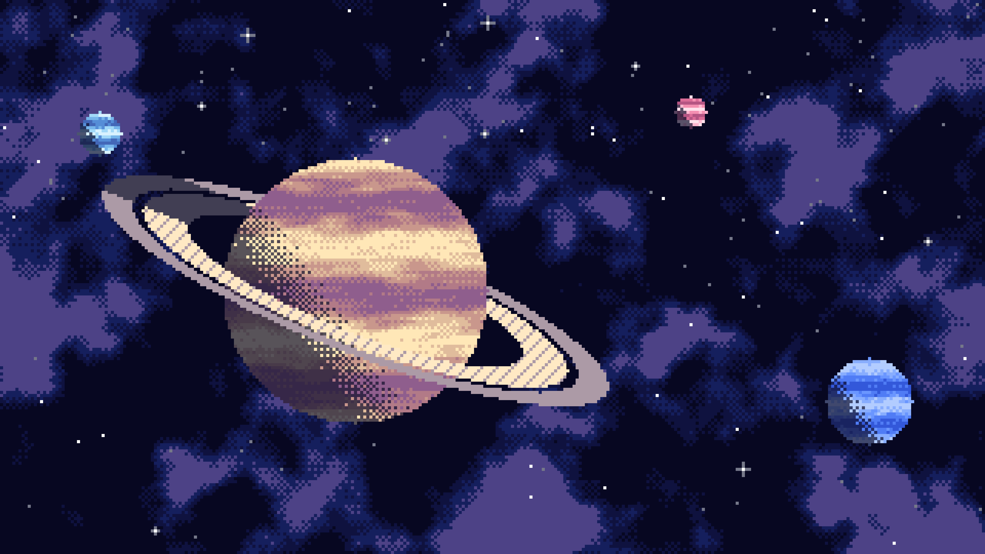 Royal Blue Pixel Art Space desktop wallpaper in 4K
