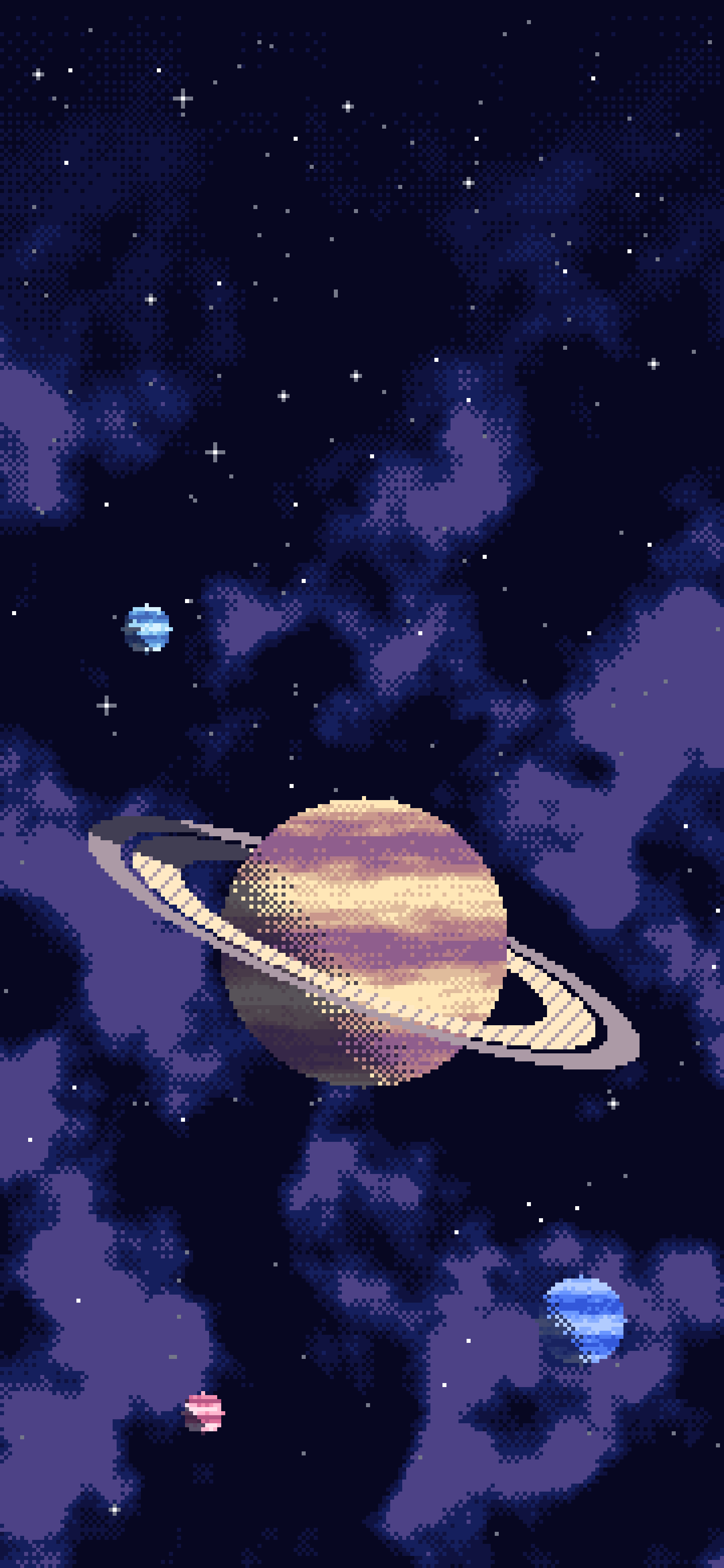 Royal Blue Pixel Art Space wallpaper for iPhone and Android