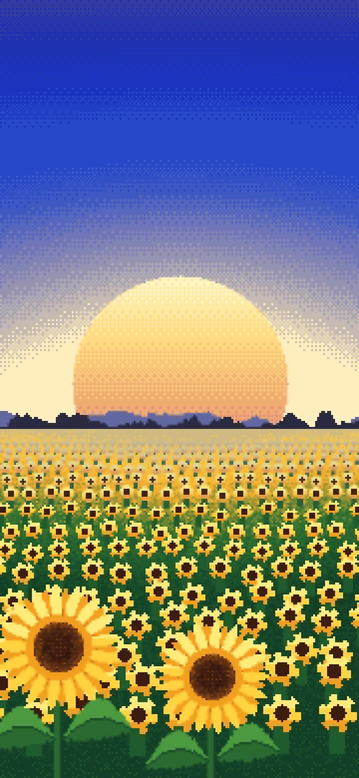 Royal Blue Pixel Art Sunflower Field wallpaper for iPhone and Android